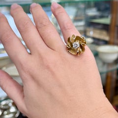 Vintage 1960's Transitional Cut Diamond Floral Statement Ring 14k Yellow Gold