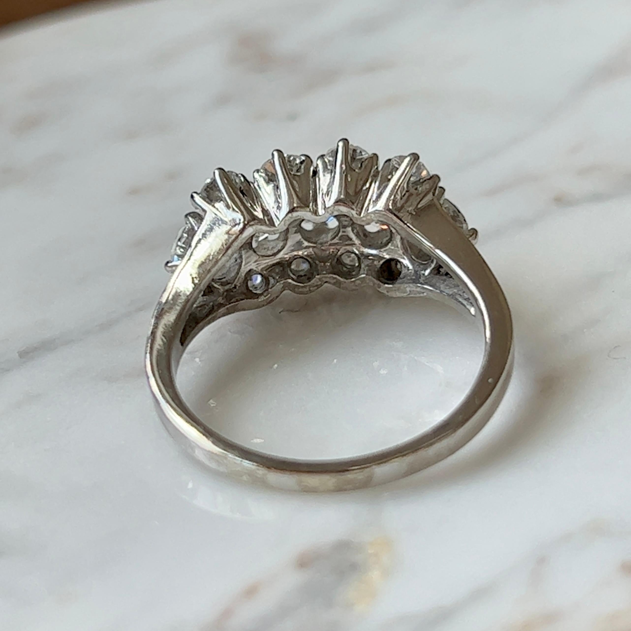 Vintage 1960s Triple Row Diamond Cluster Ring in 14K White Gold  For Sale 2