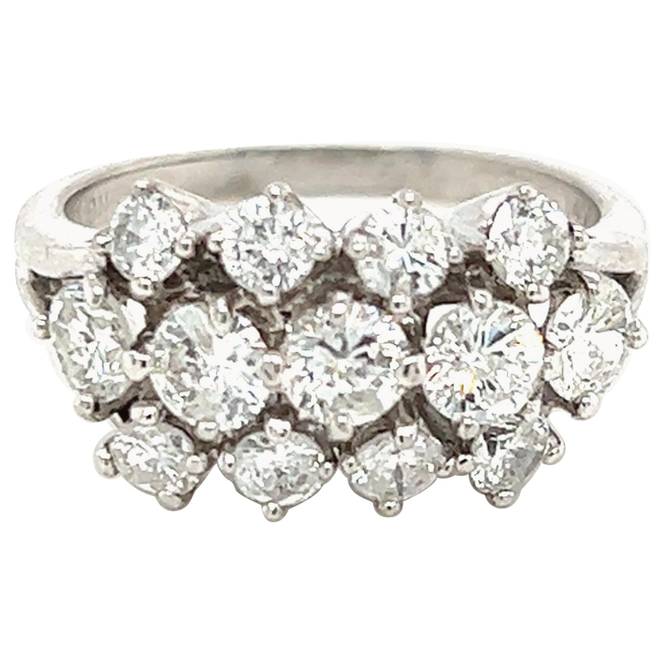 Vintage 1960s Triple Row Diamond Cluster Ring in 14K Weißgold