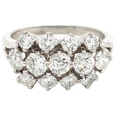 Vintage 1960s Triple Row Diamond Cluster Ring in 14K White Gold
