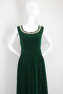 Vintage 1960s Trouser Suit Green Velvet Palazzo Pant Set Vintage Suit UK 10 US 6