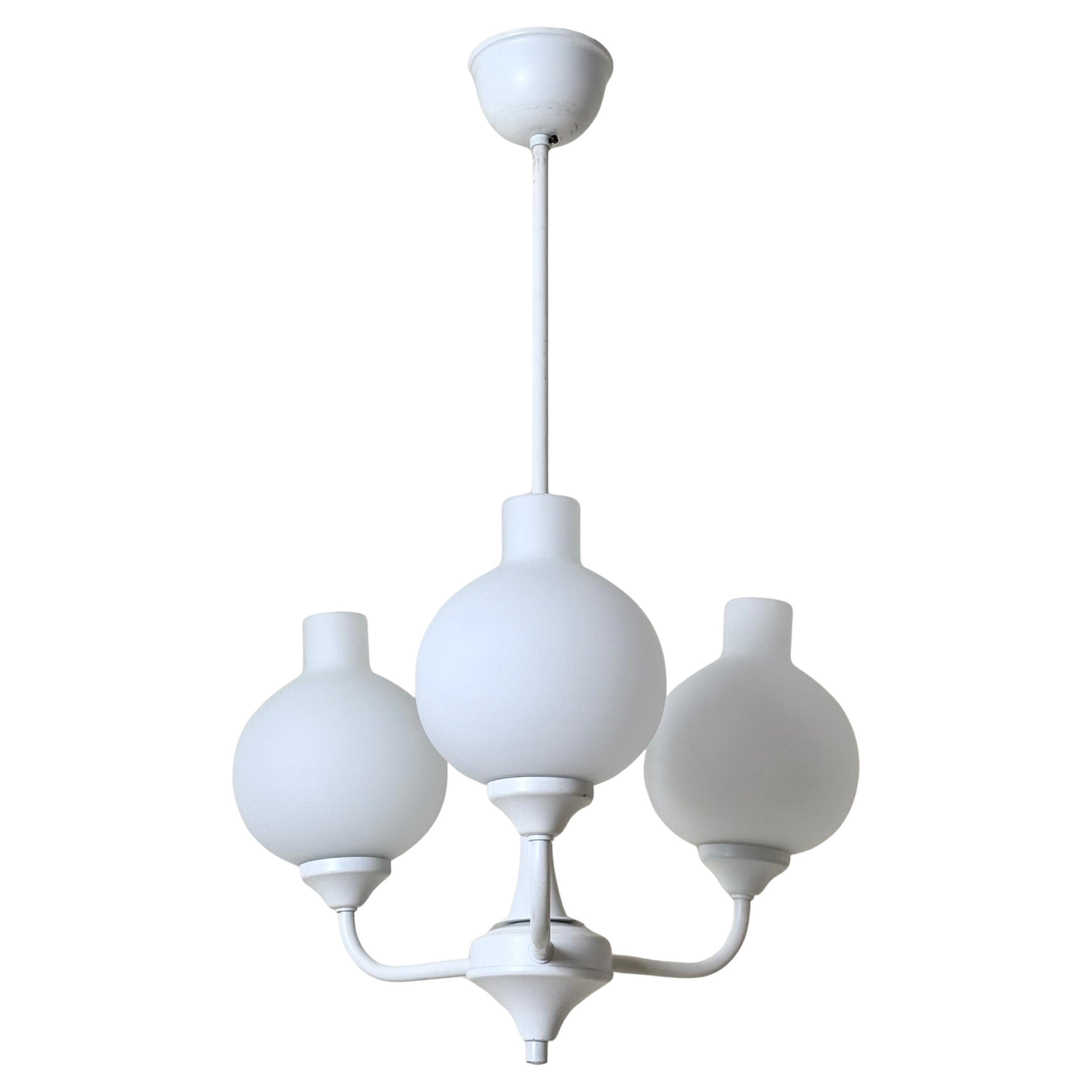 Vintage 1960s Tulip Chandelier Lighting, Metal and Glass, Mid-Century Design