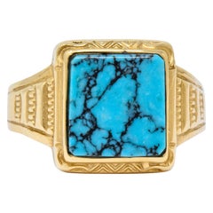 Vintage 1960s Turquoise 14 Karat Gold Square Ring