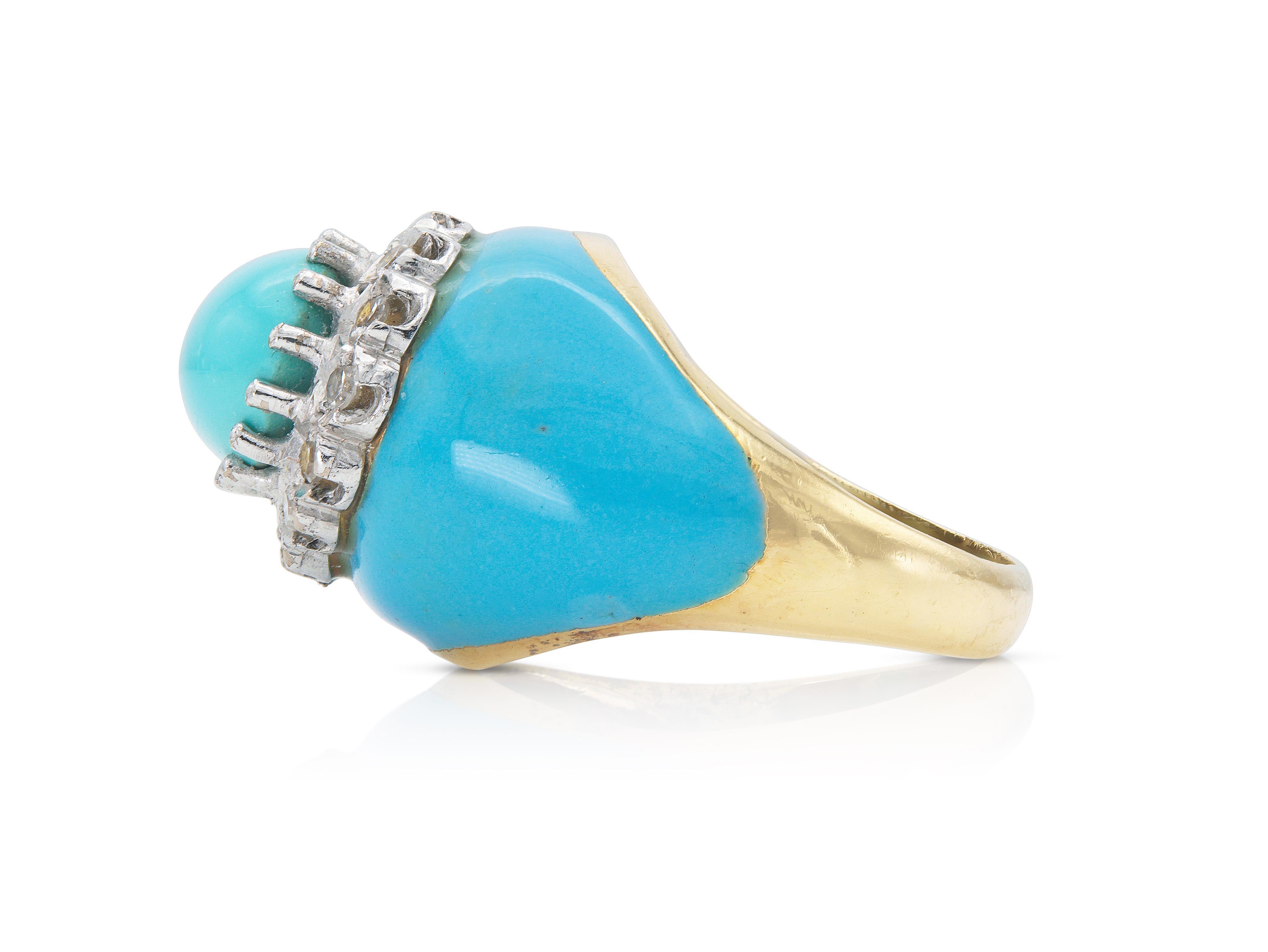 Taille simple Bague vintage des années 1960 en turquoise, diamant et émail en vente