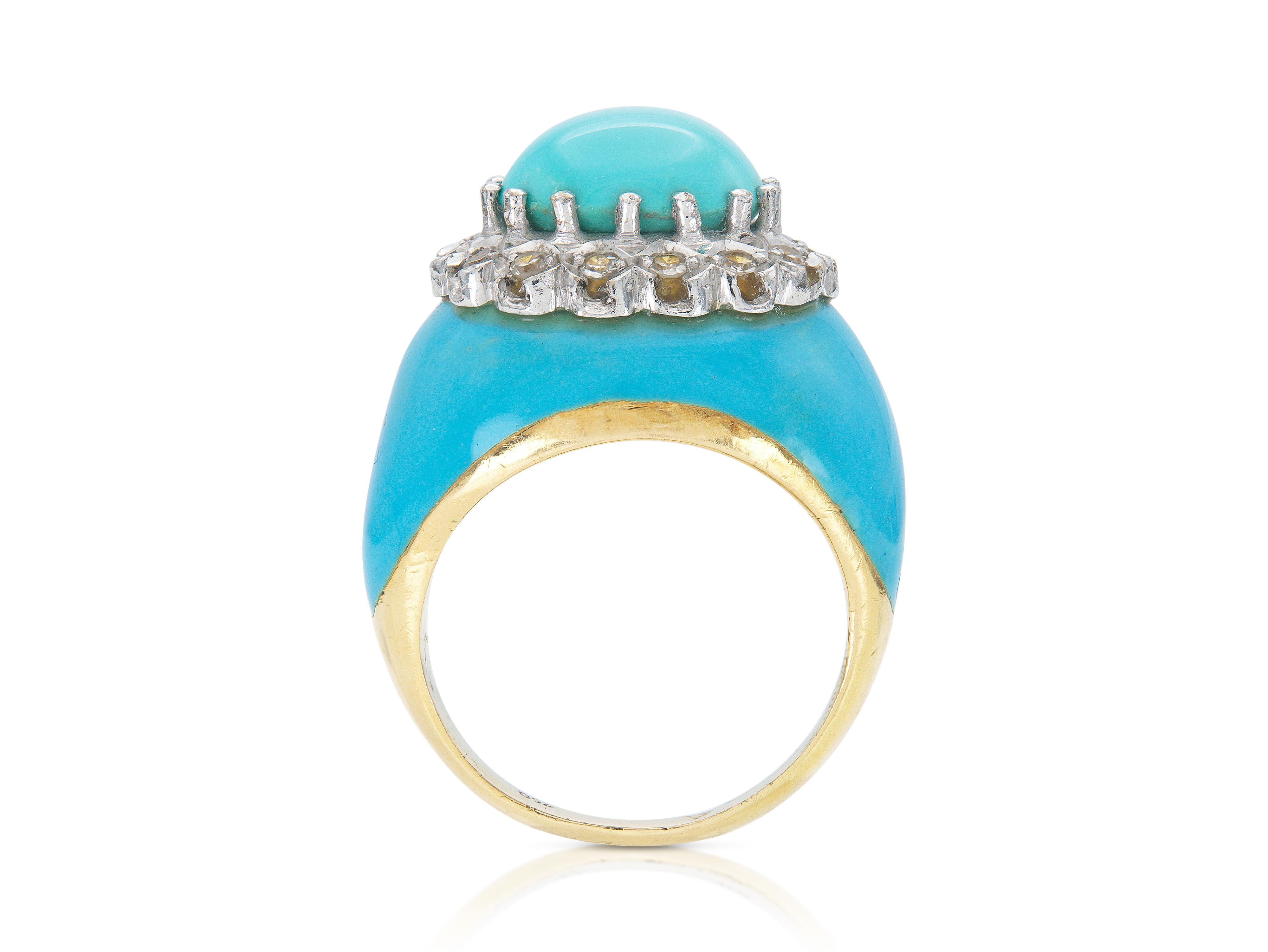 Bague vintage des années 1960 en turquoise, diamant et émail Bon état - En vente à New York, NY