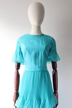 Vintage 1960's turquoise pleated dress original 1960s tiered pleated dress UK 8