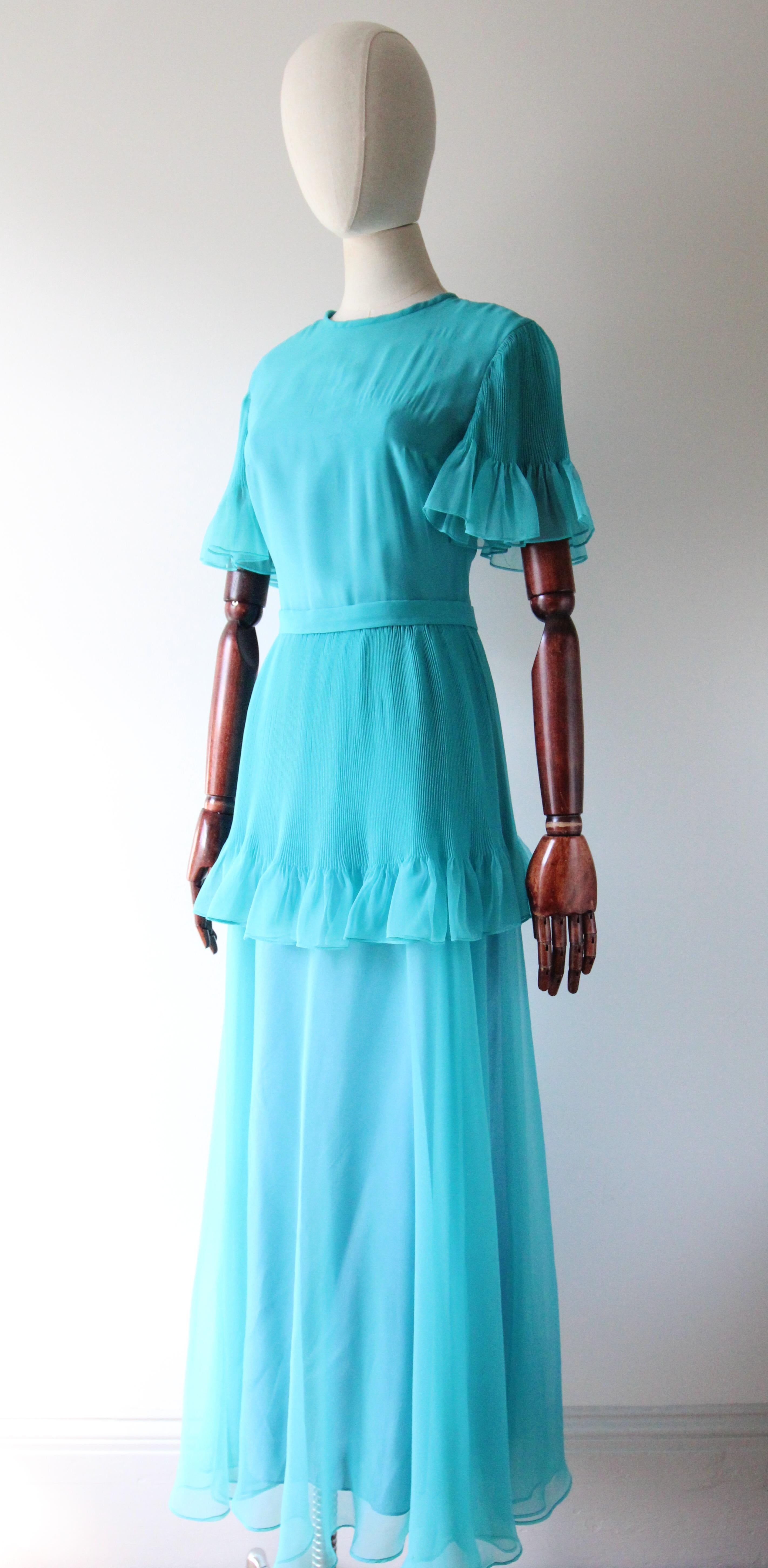 Vintage 1960's türkis plissiertes Kleid original 1960s gestaffeltes plissiertes Kleid UK 8 im Angebot 2