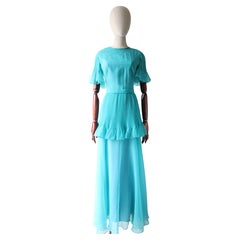 Vintage 1960's turquoise pleated dress original 1960s tiered pleated dress UK 8