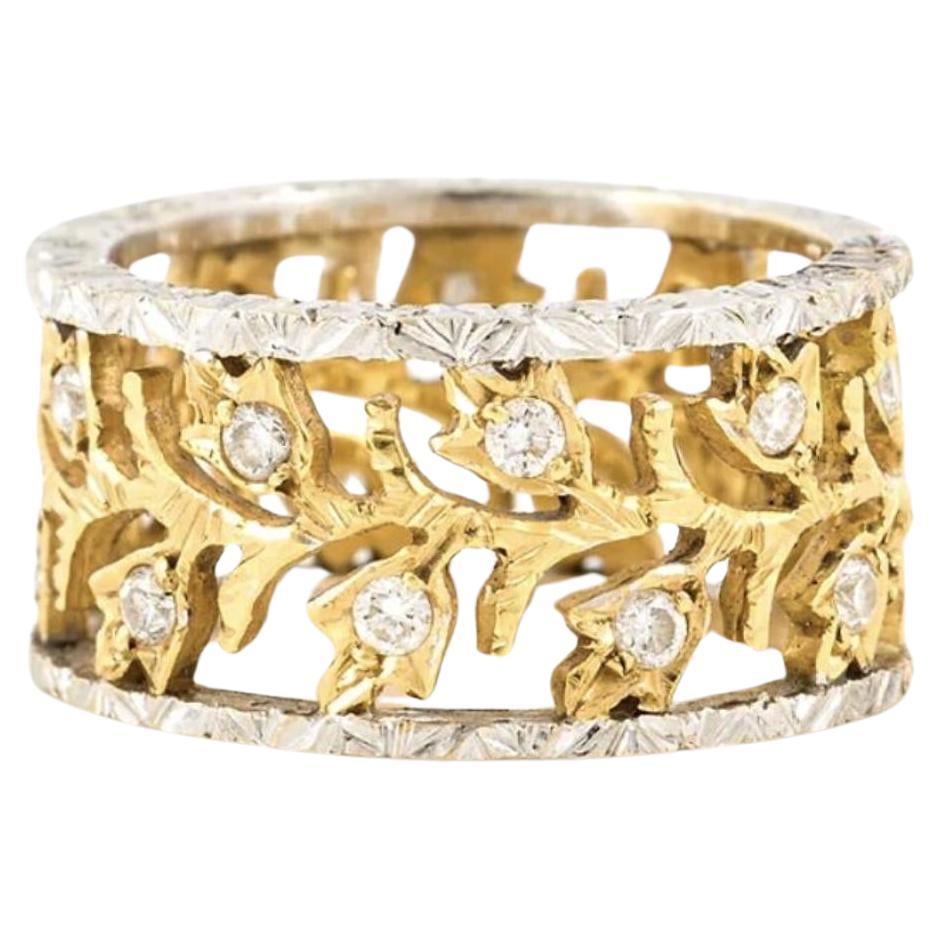 Vintage 1960s Two-Toned Openwork Leaf Band with Diamonds For Sale
