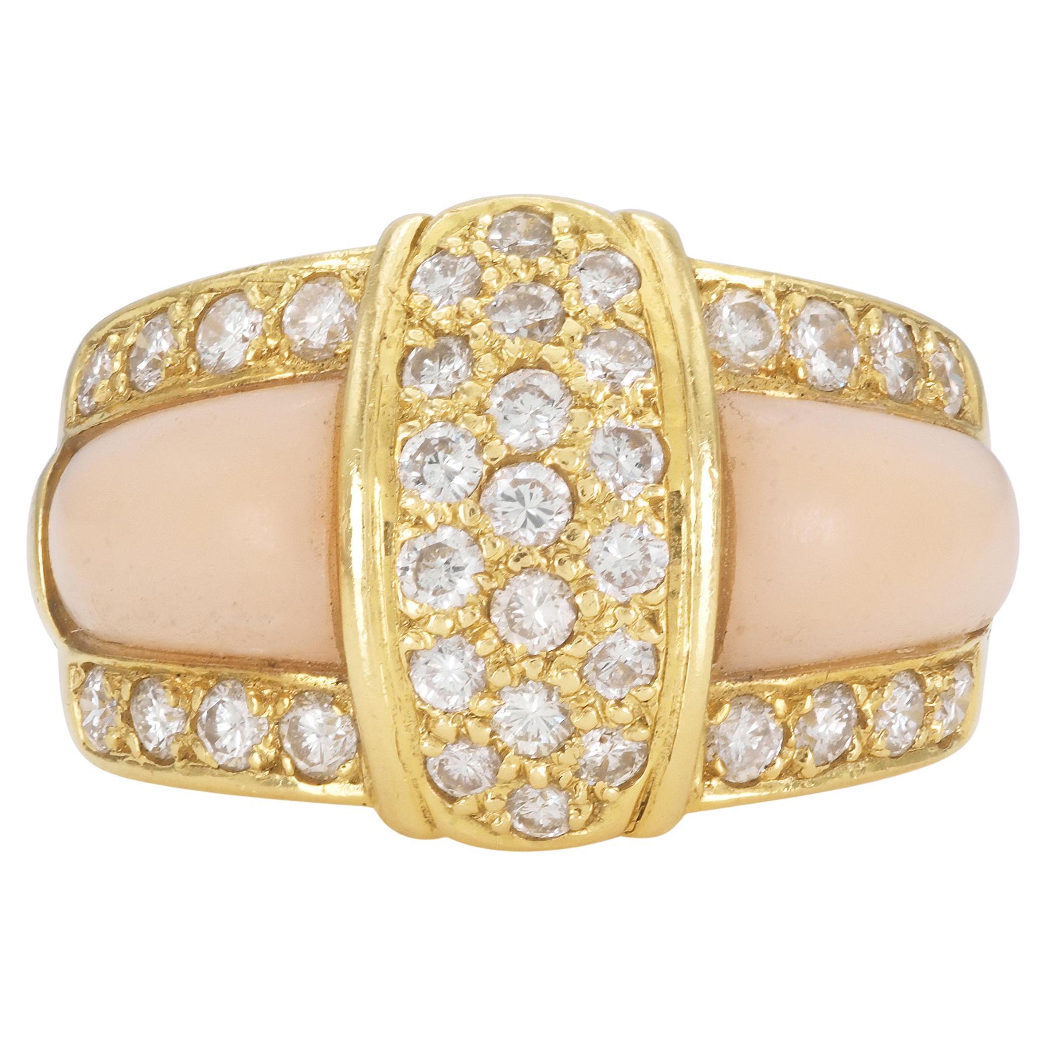 Vintage 1960s Van Cleef & Arpels Blush Coral and Diamond Ring