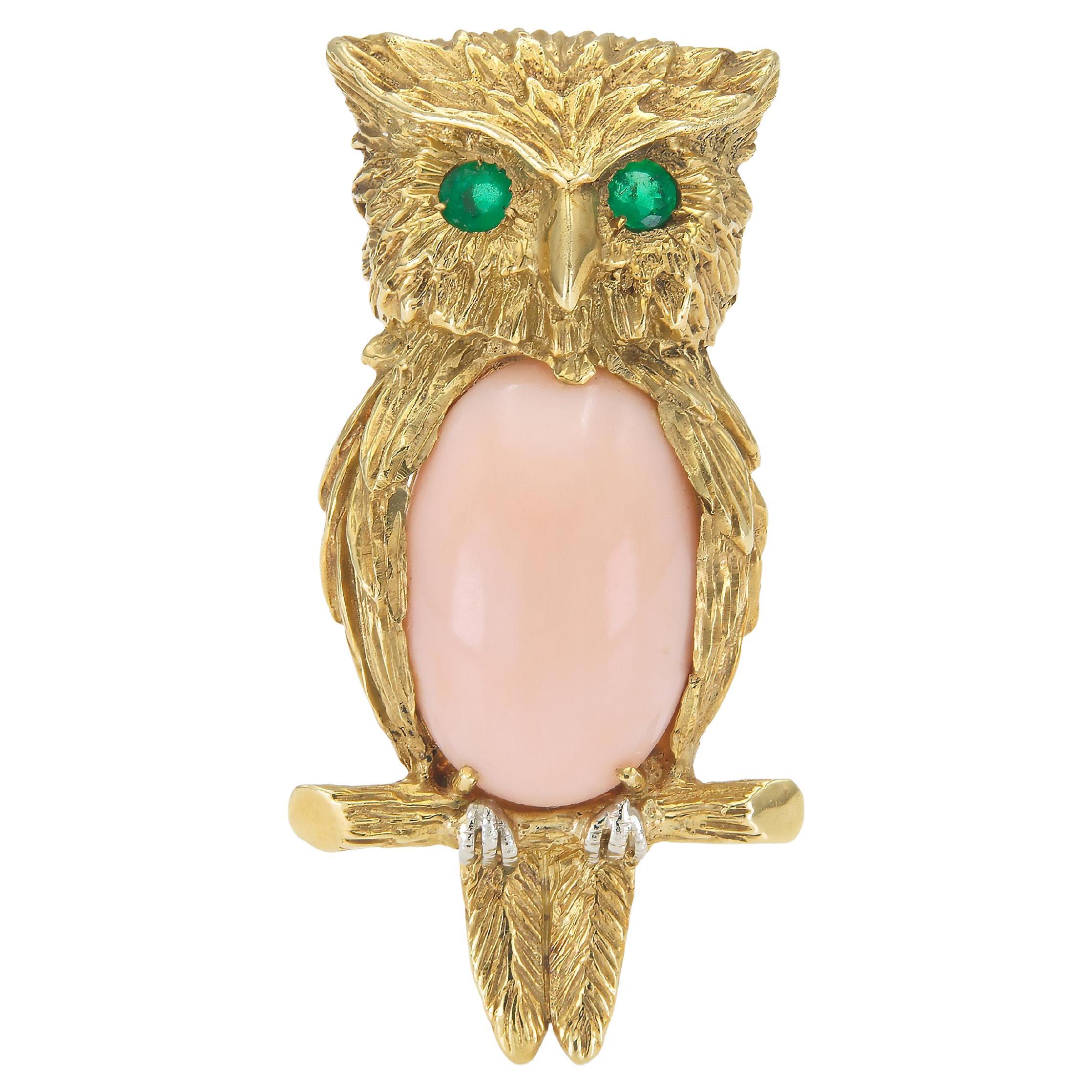 Vintage 1960s Van Cleef
Arpels Coral Owl Brooch