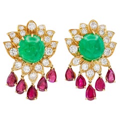 Vintage 1960s Van Cleef & Arpels Emerald Earrings with Rubies and Diamonds