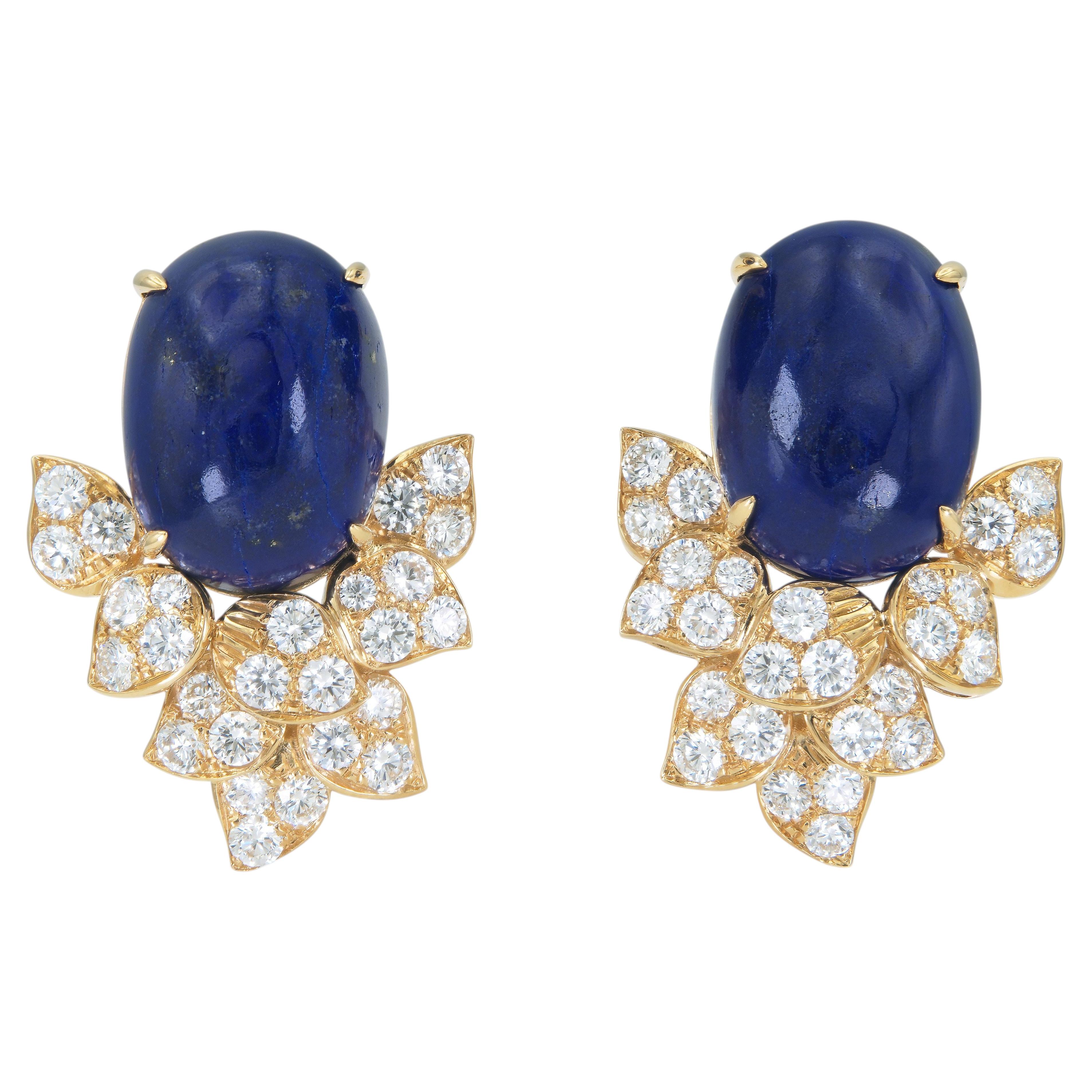 Vintage 1960s Van Cleef & Arpels Lapis Lazuli Earrings with Diamonds