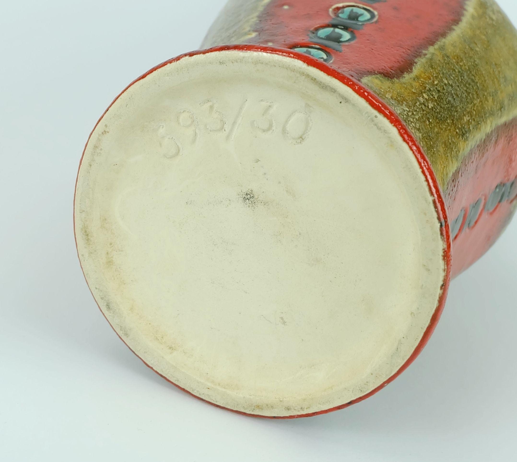 Ceramica VASO vintage anni '60 u-keramik modello 593/30 rosso marrone verde nero WGP in vendita