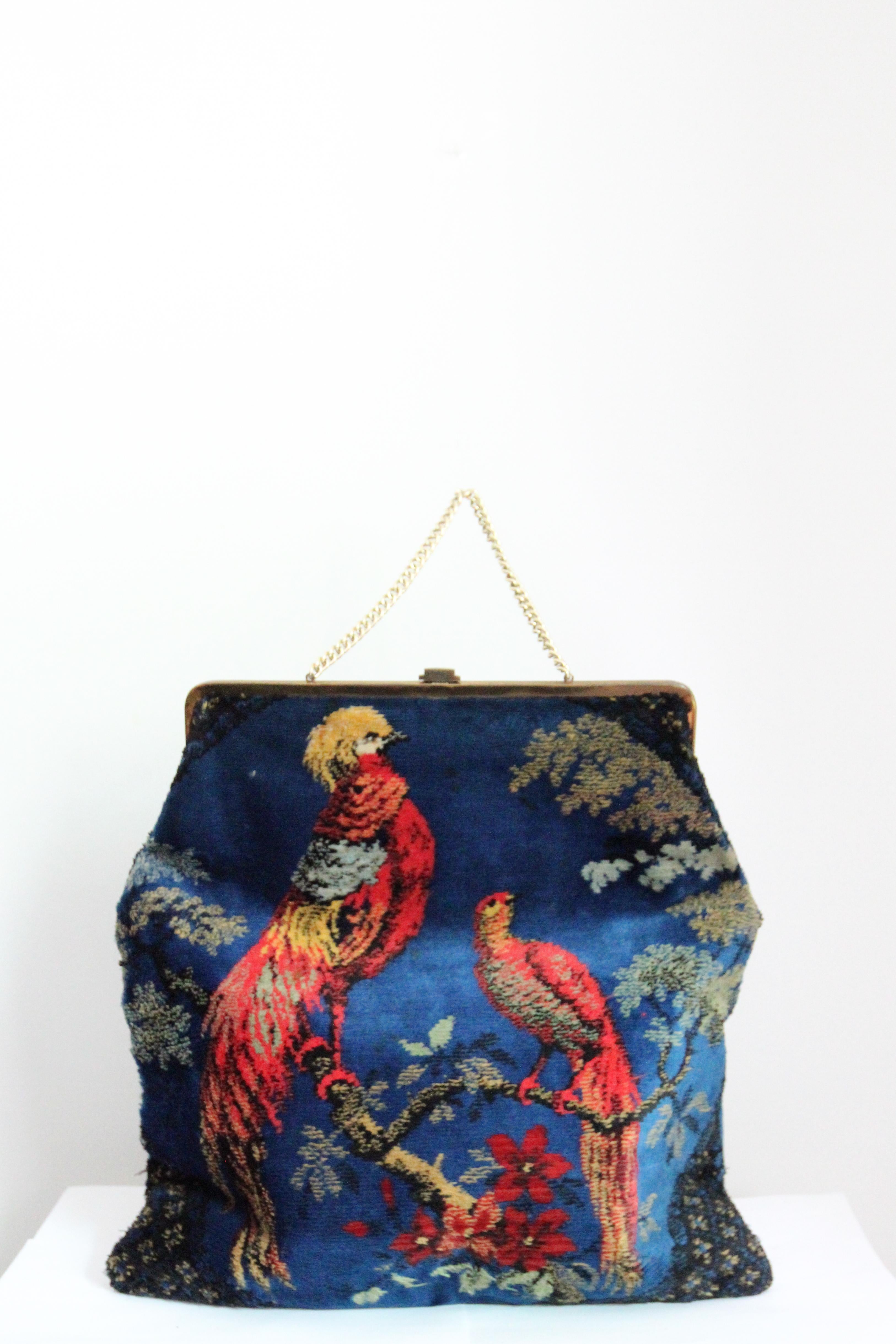 Vintage 1960's Velvet Handtasche vintage 1960s Aussage Samt Vogel Handtasche im Angebot 2