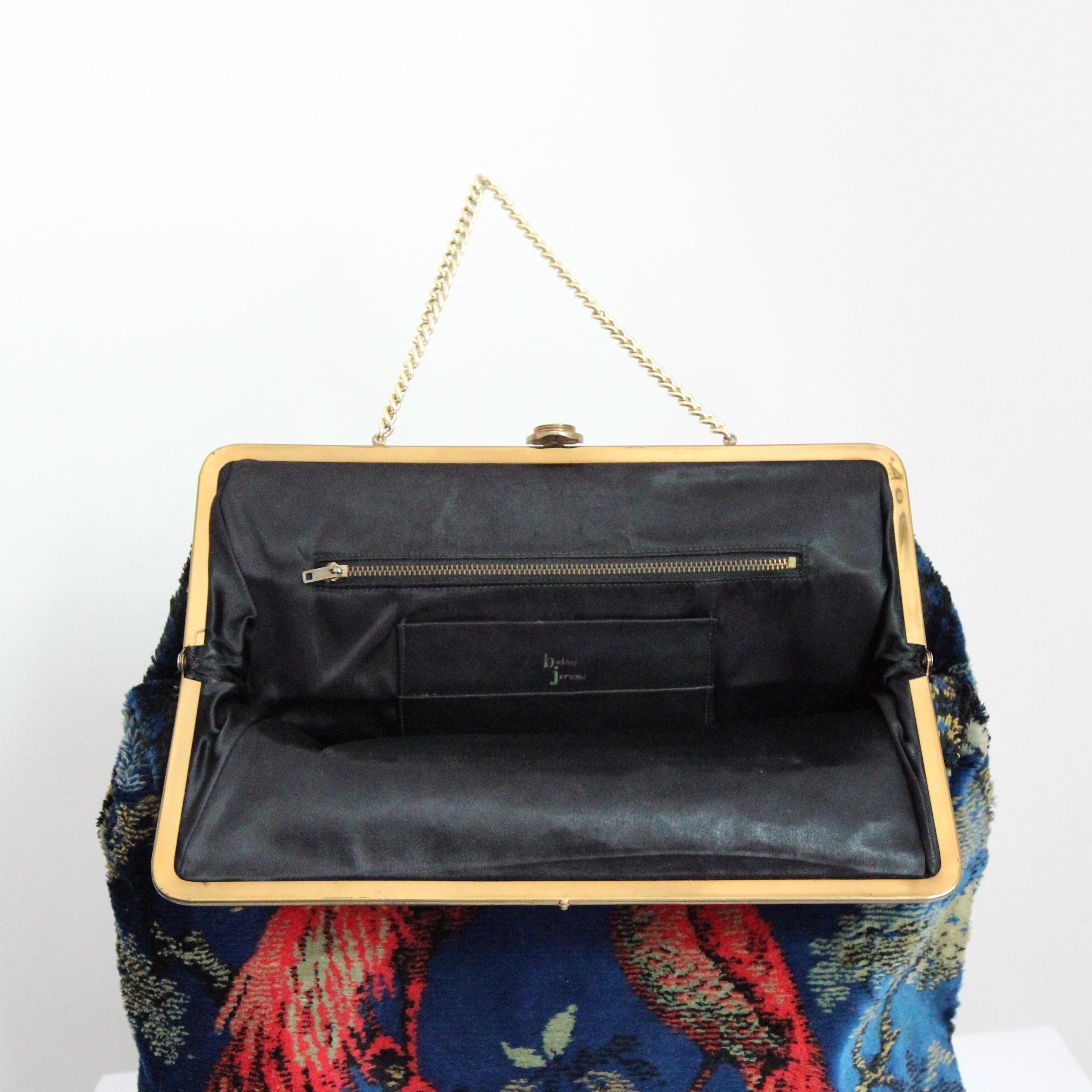 Vintage 1960's Velvet Handtasche vintage 1960s Aussage Samt Vogel Handtasche im Angebot 3