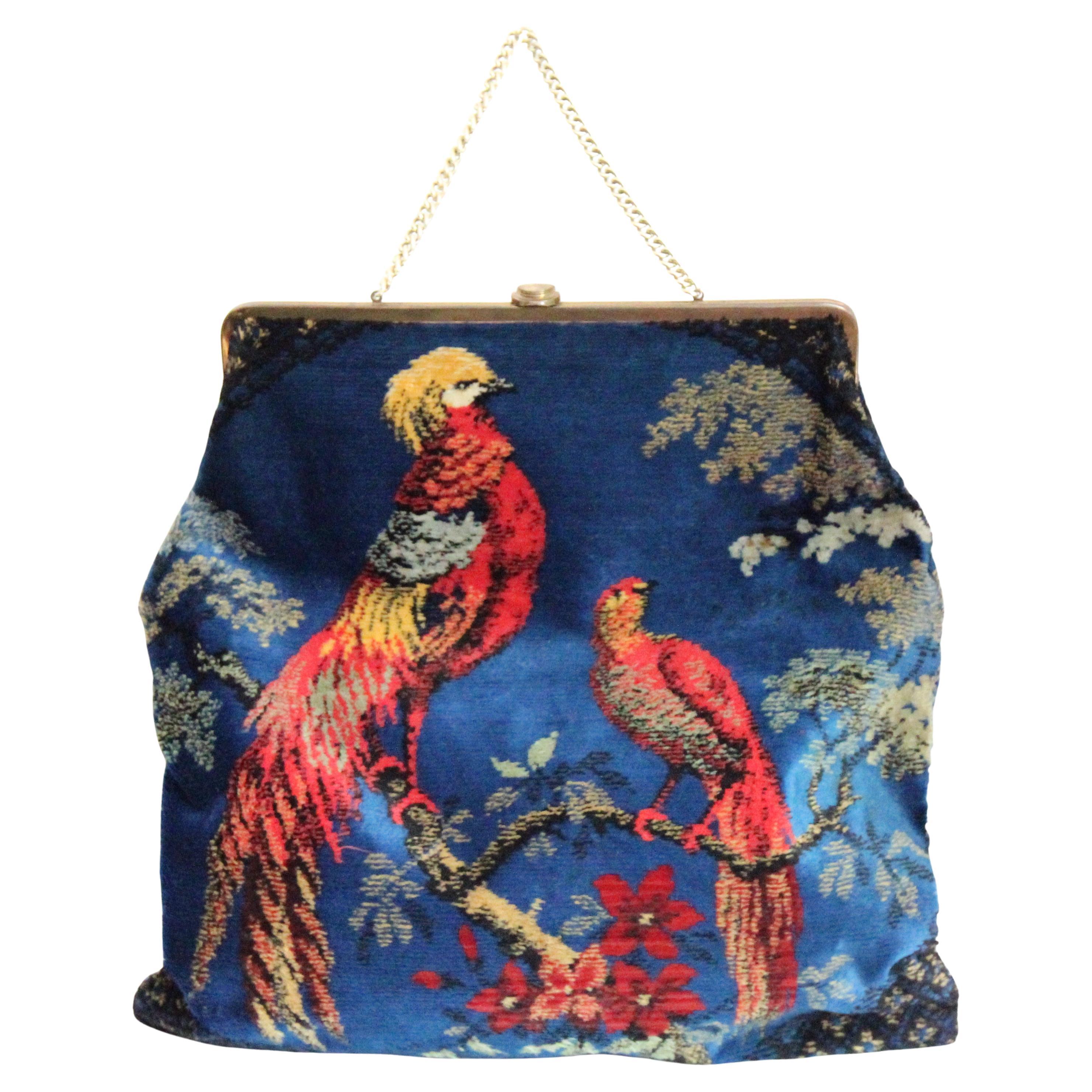 Vintage 1960's Velvet Handtasche vintage 1960s Aussage Samt Vogel Handtasche im Angebot