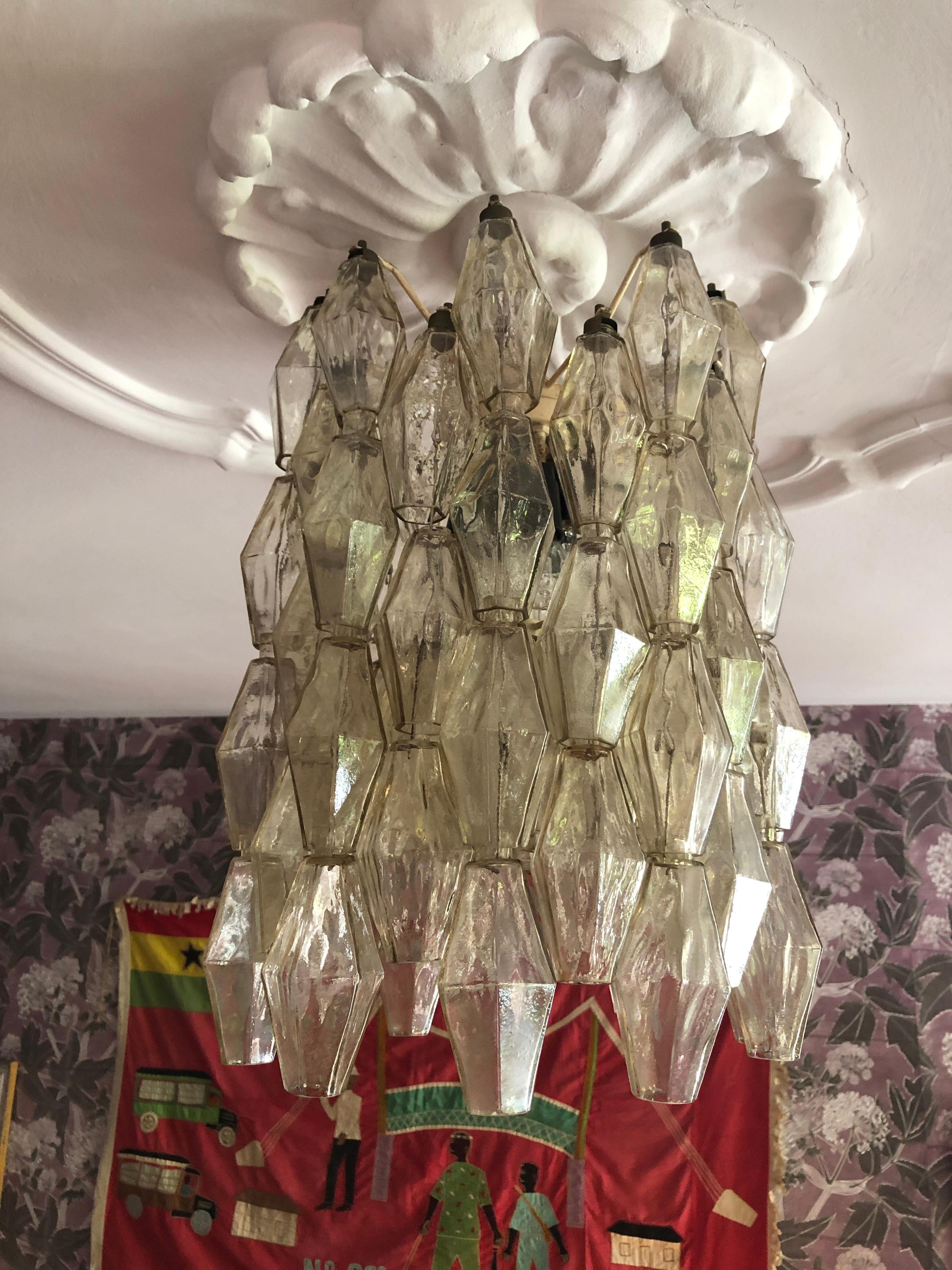 Mid-20th Century Vintage 1960s Venini Polyhedral Chandelier in Champagne Colored Blown Glass