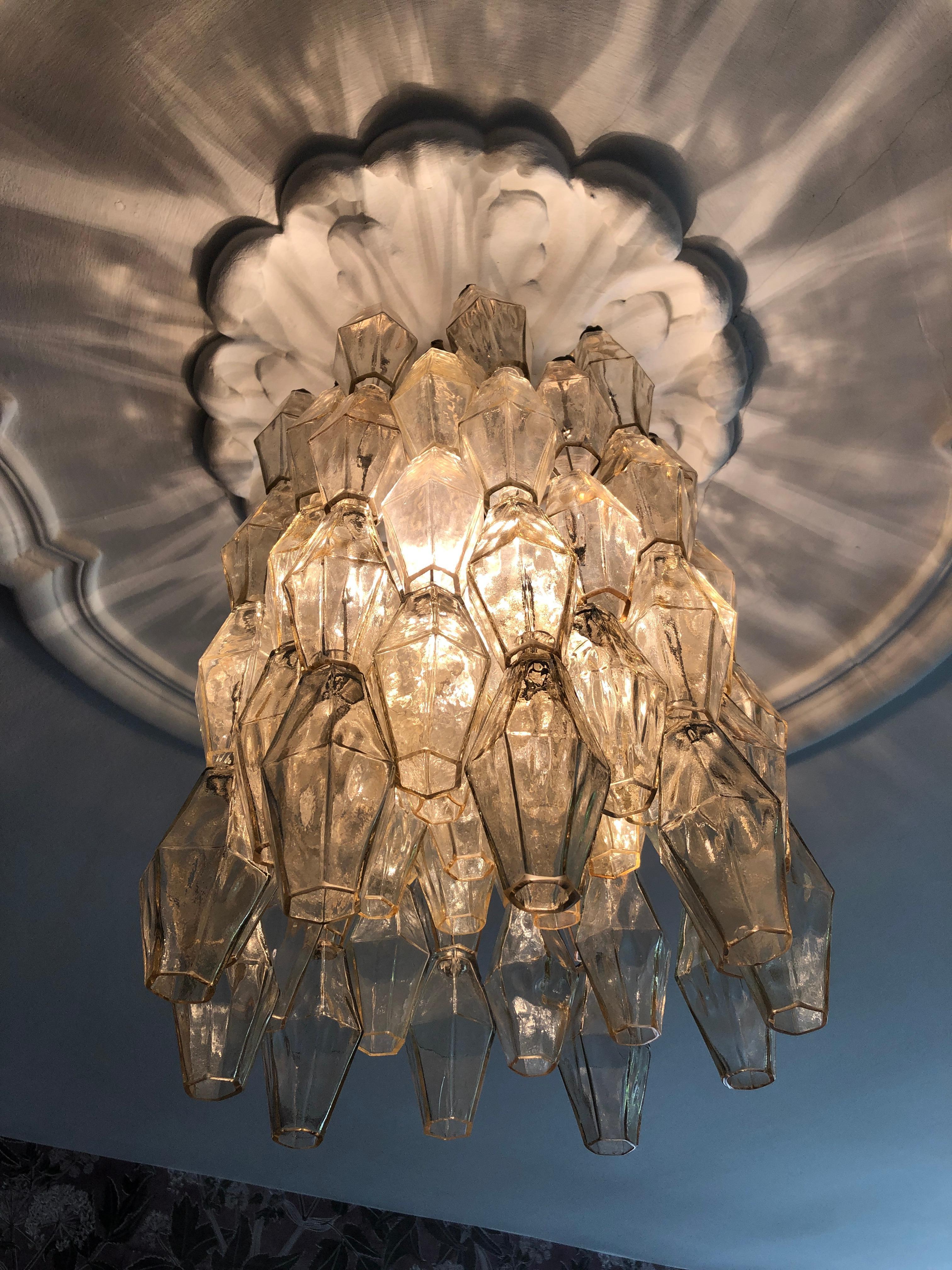 Vintage 1960s Venini Polyhedral Chandelier in Champagne Colored Blown Glass 1