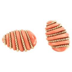 Vintage 1960s Verdura Coral and Gold Earrings