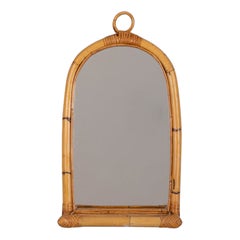 Vintage 1960s Wall Mirror with Bamboo Shelf, Italian Design