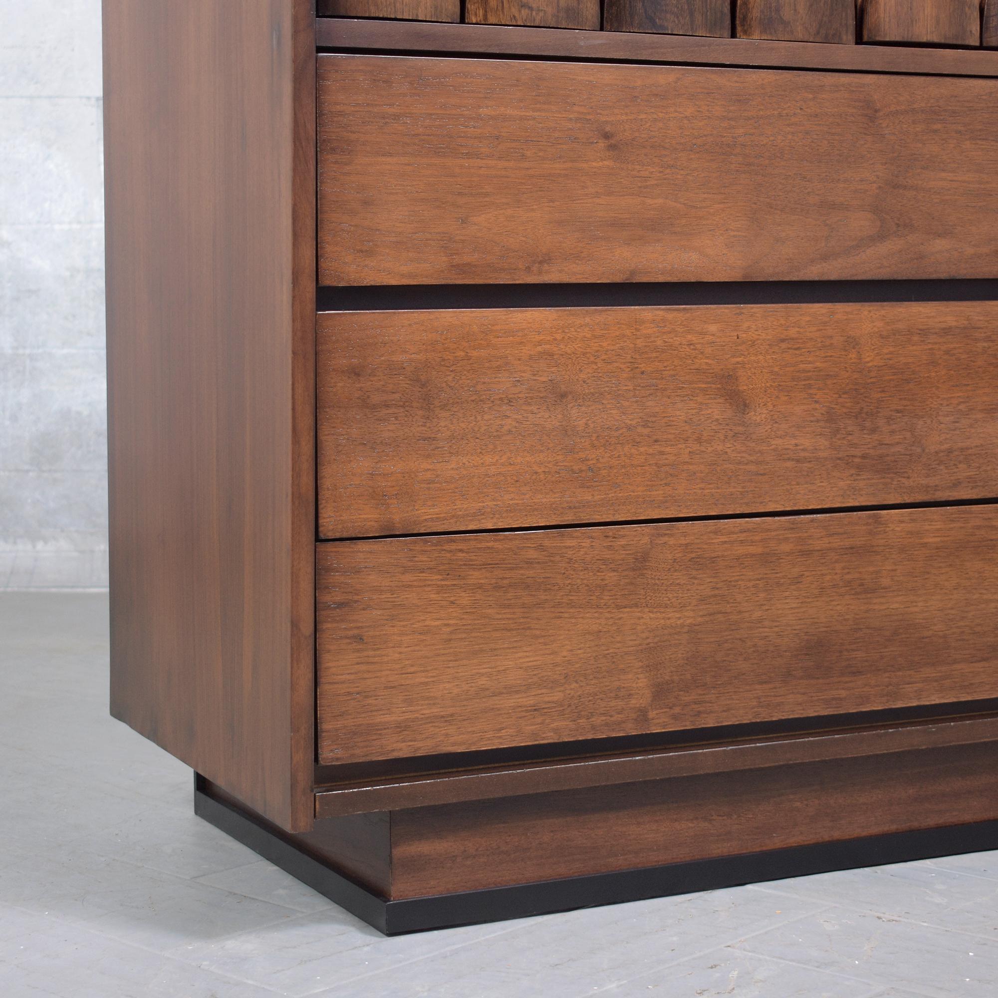 Restored 1960s Mid-Century Walnut Chest of Drawers with Sculpted Details For Sale 5
