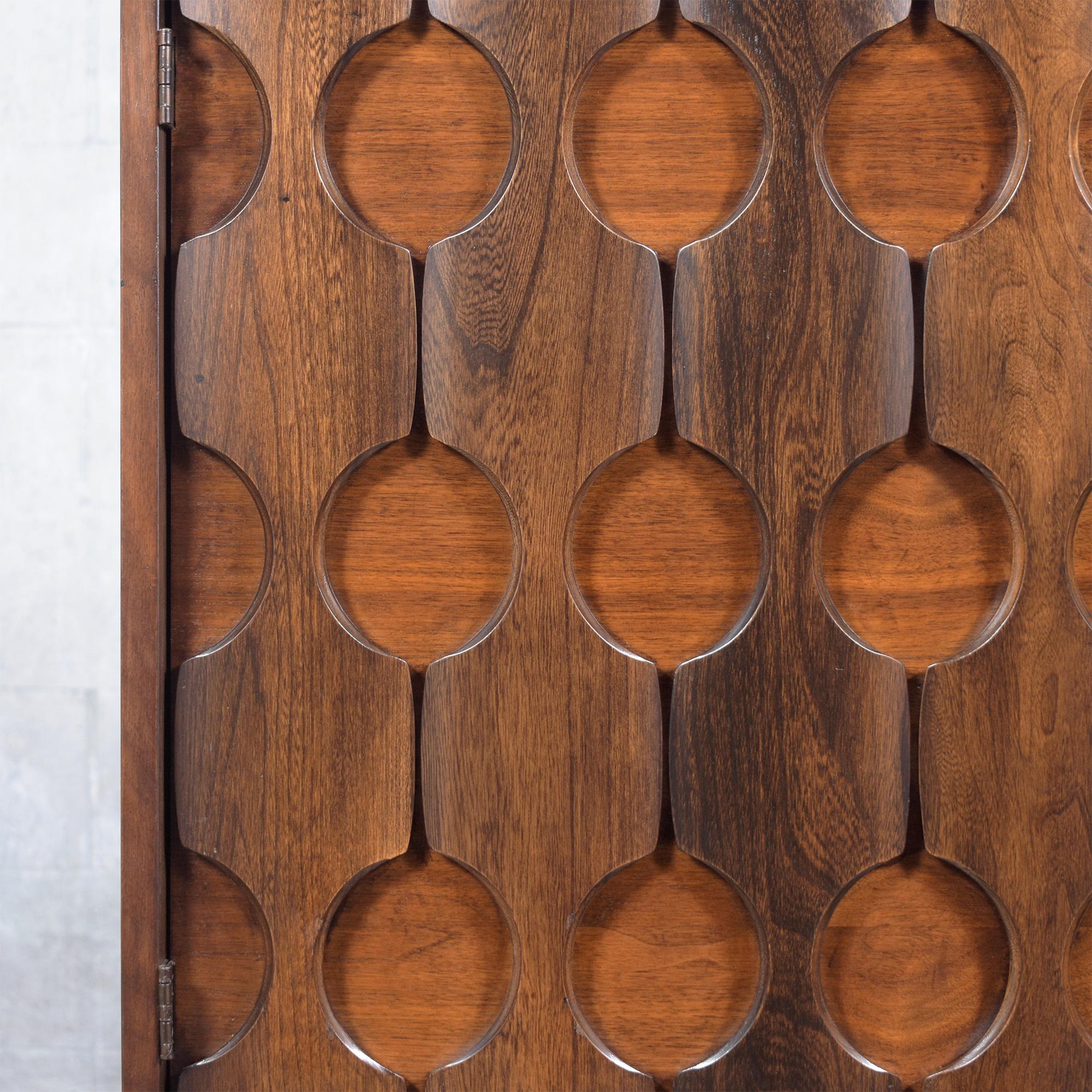 American Vintage 1960s Walnut Chest of Drawers with Sculptured Doors For Sale