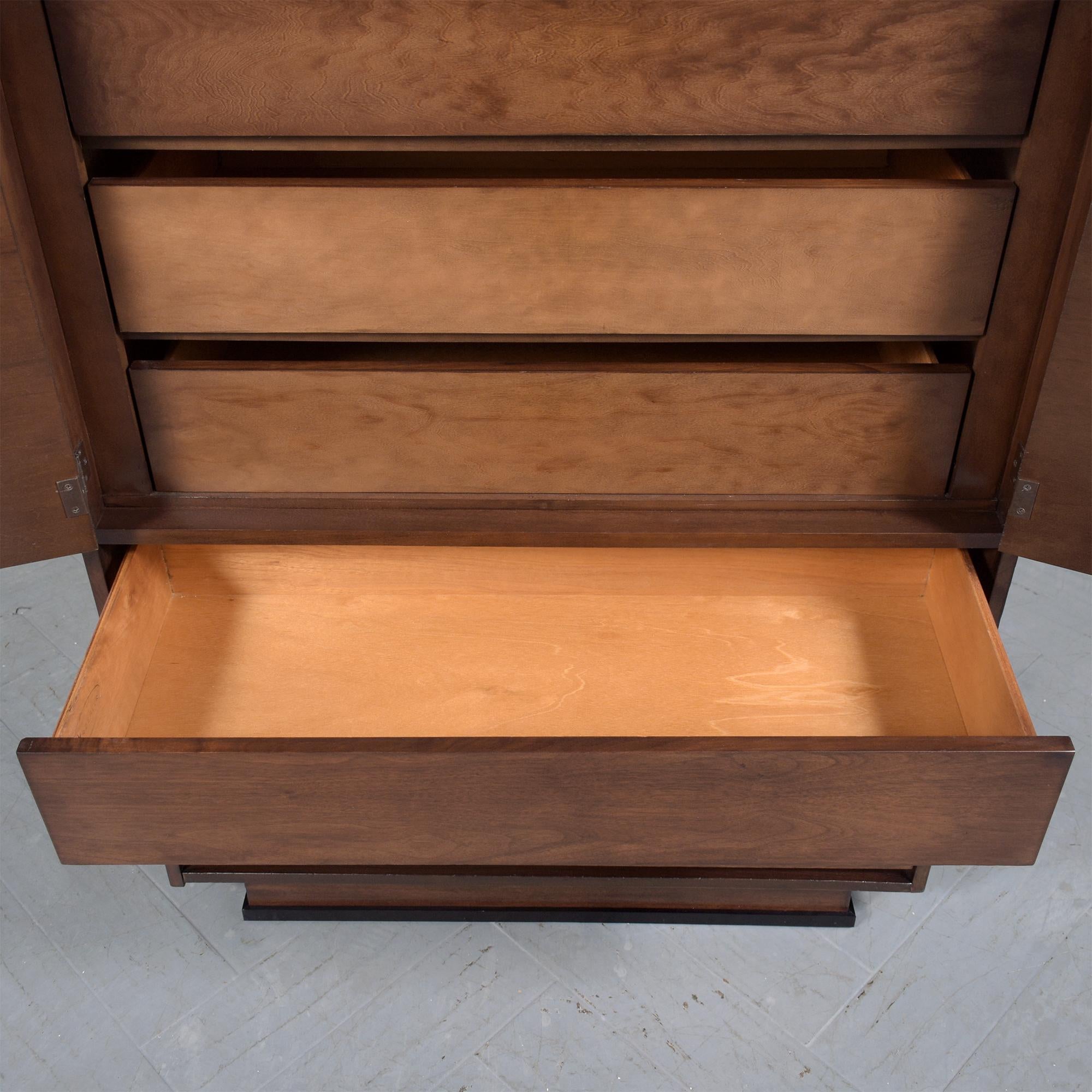 Vintage 1960s Walnut Chest of Drawers with Sculptured Doors In Good Condition For Sale In Los Angeles, CA