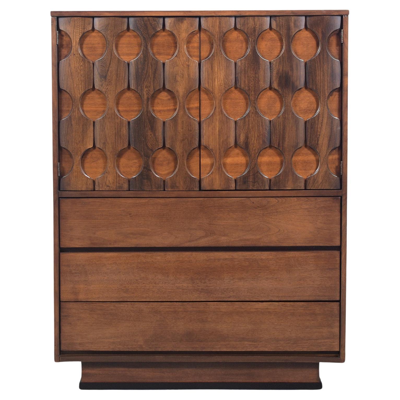Restored 1960s Mid-Century Walnut Chest of Drawers with Sculpted Details