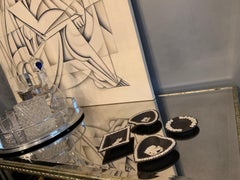 Vintage 1960s Wedgewood Jasperware Bridge Set Cream on Black