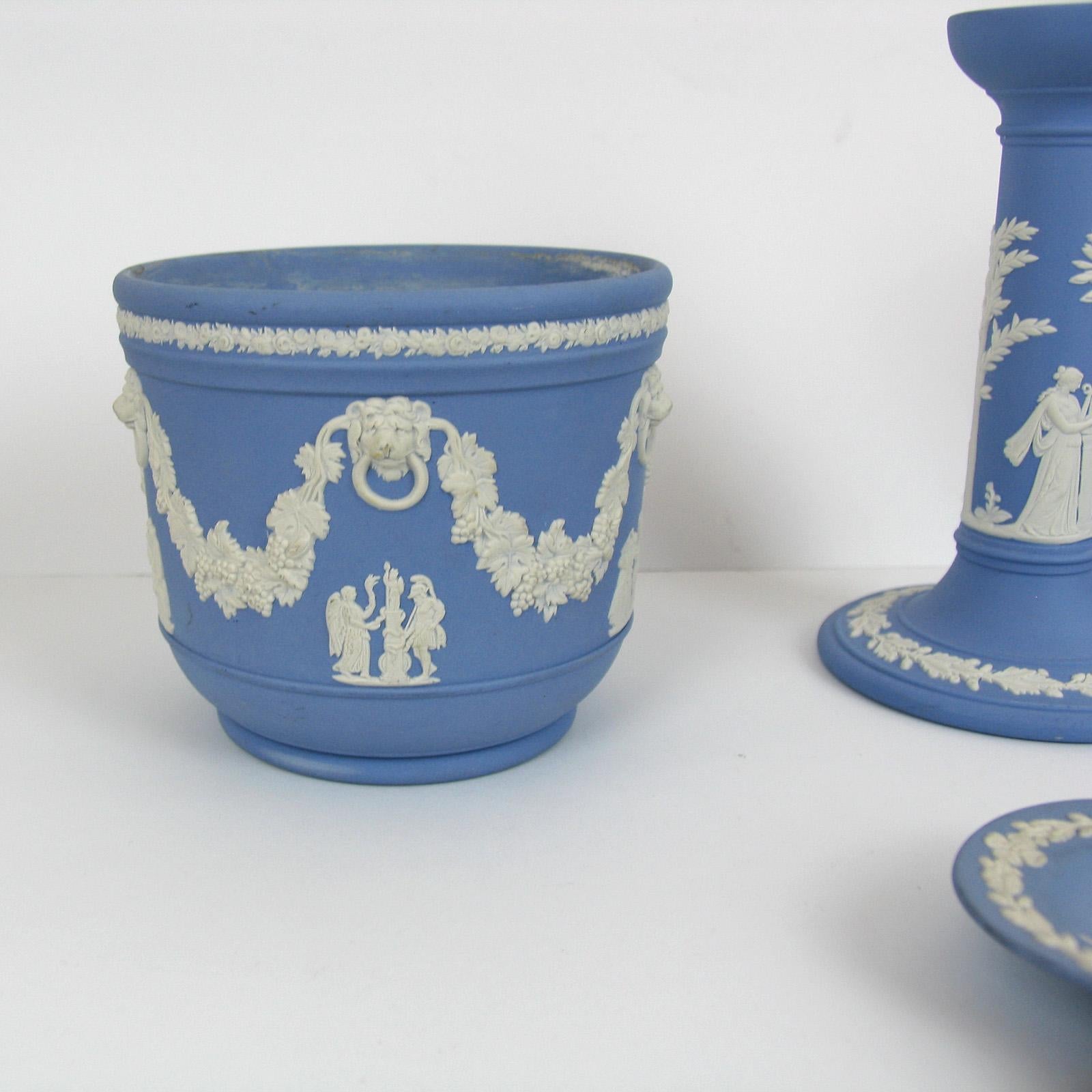 Vintage 1960s Wedgwood Jasperware Cream on Blue Ceramic Collection For Sale 3