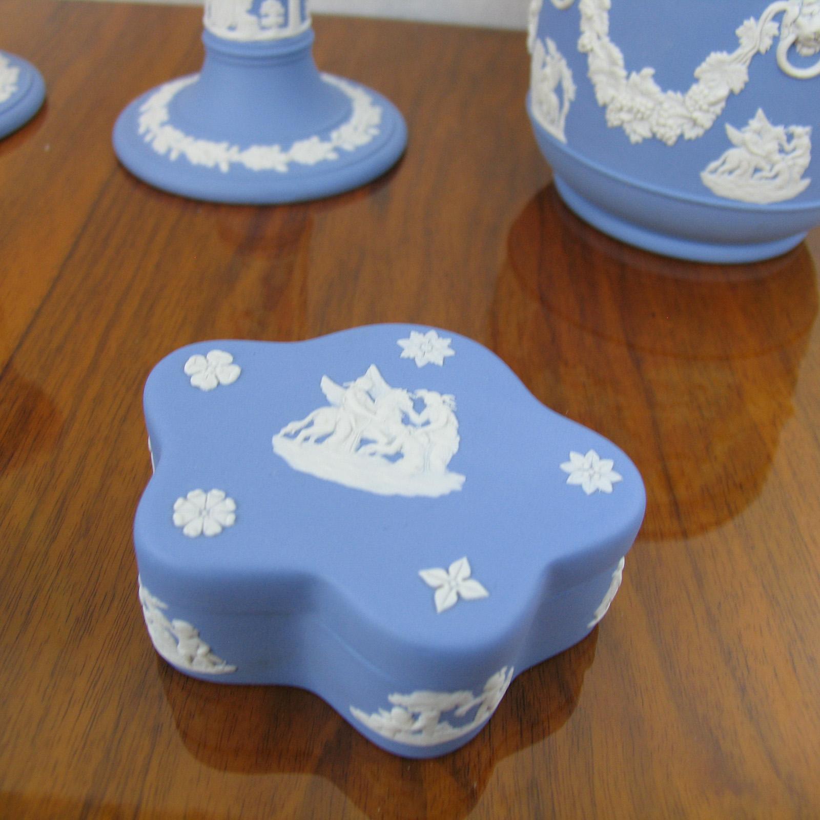 Mid-20th Century Vintage 1960s Wedgwood Jasperware Cream on Blue Ceramic Collection For Sale