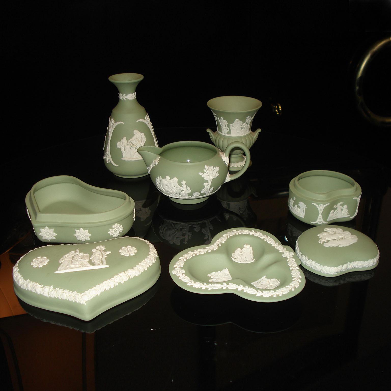 British Vintage 1960s Wedgwood Jasperware Cream on Celadon Collection