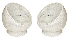 Vintage 1960s White Wicker Egg Chair