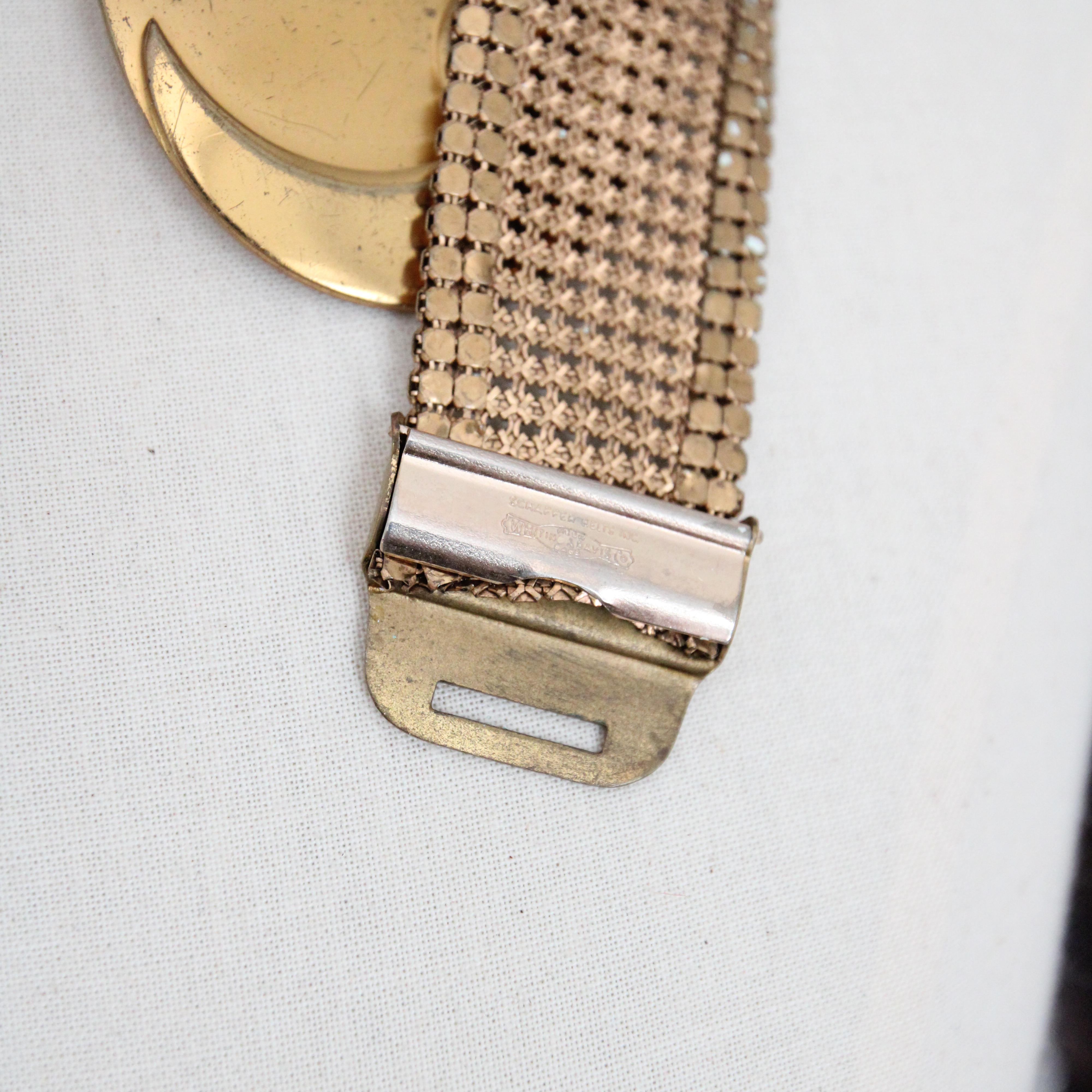 Vintage 1960's Whiting & Davis Gold Mesh Yin Yang Schnalle Gürtel UK 8 US 4 im Angebot 2