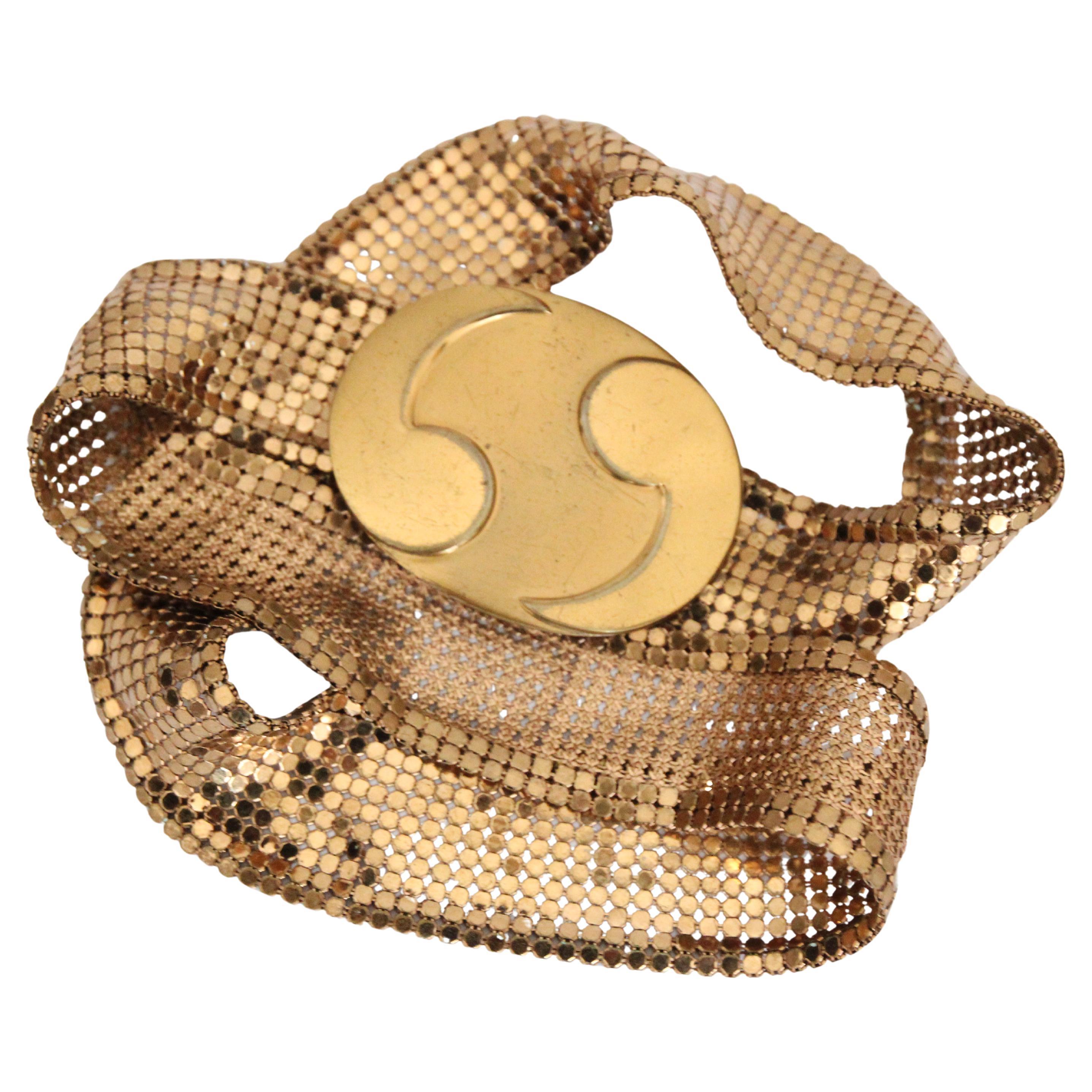 Vintage 1960's Whiting & Davis Gold Mesh Yin Yang Schnalle Gürtel UK 8 US 4 im Angebot