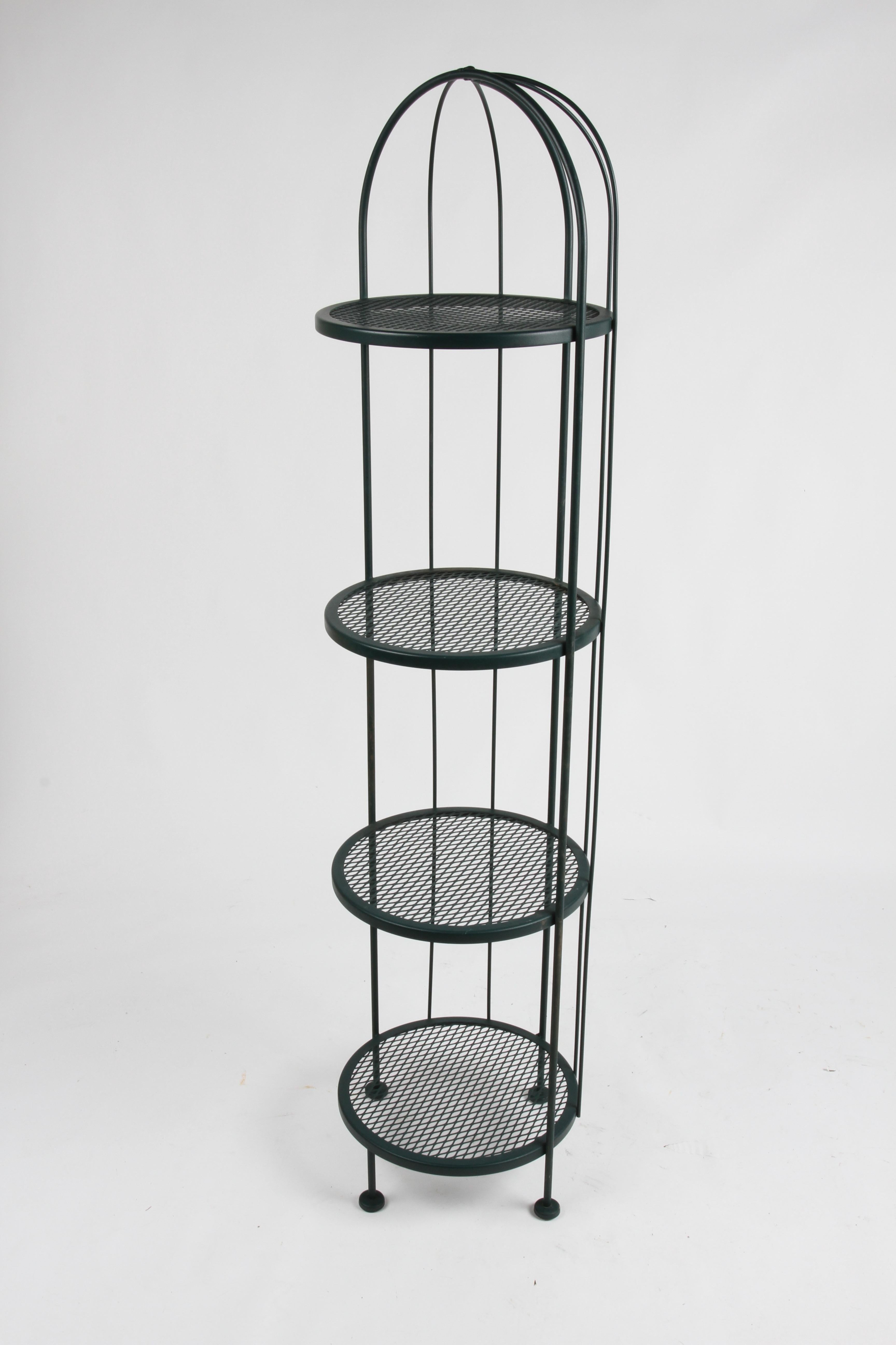 Vintage 1960s Woodard Tall Plant Stand with Four Circular Shelves & Green Paint  For Sale 3