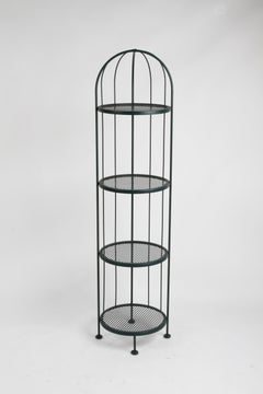 Vintage 1960s Woodard Tall Plant Stand with Four Circular Shelves & Green Paint