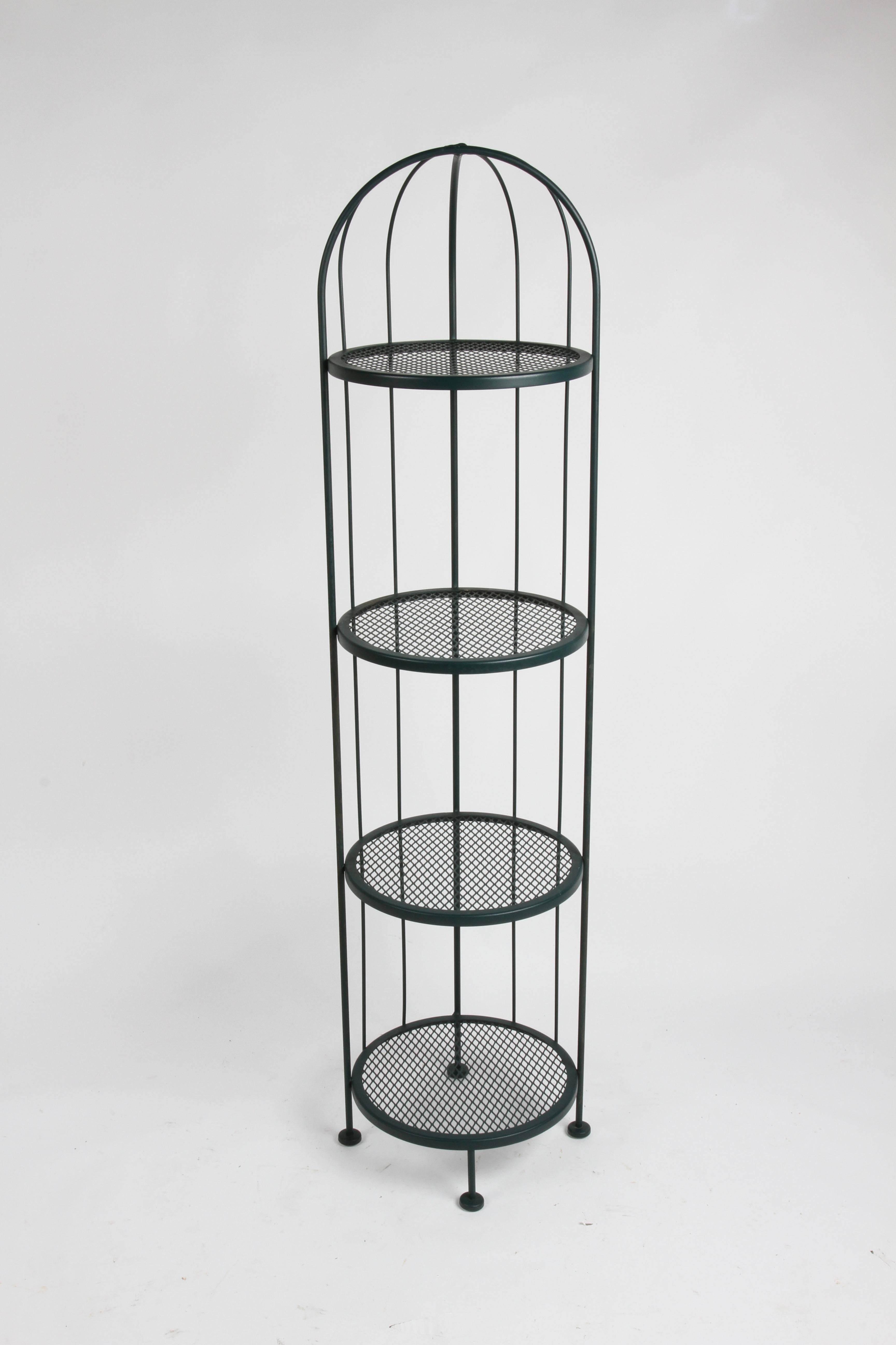 Mid-Century Modern Vintage 1960s Woodard Tall Plant Stand with Four Circular Shelves & Green Paint  For Sale