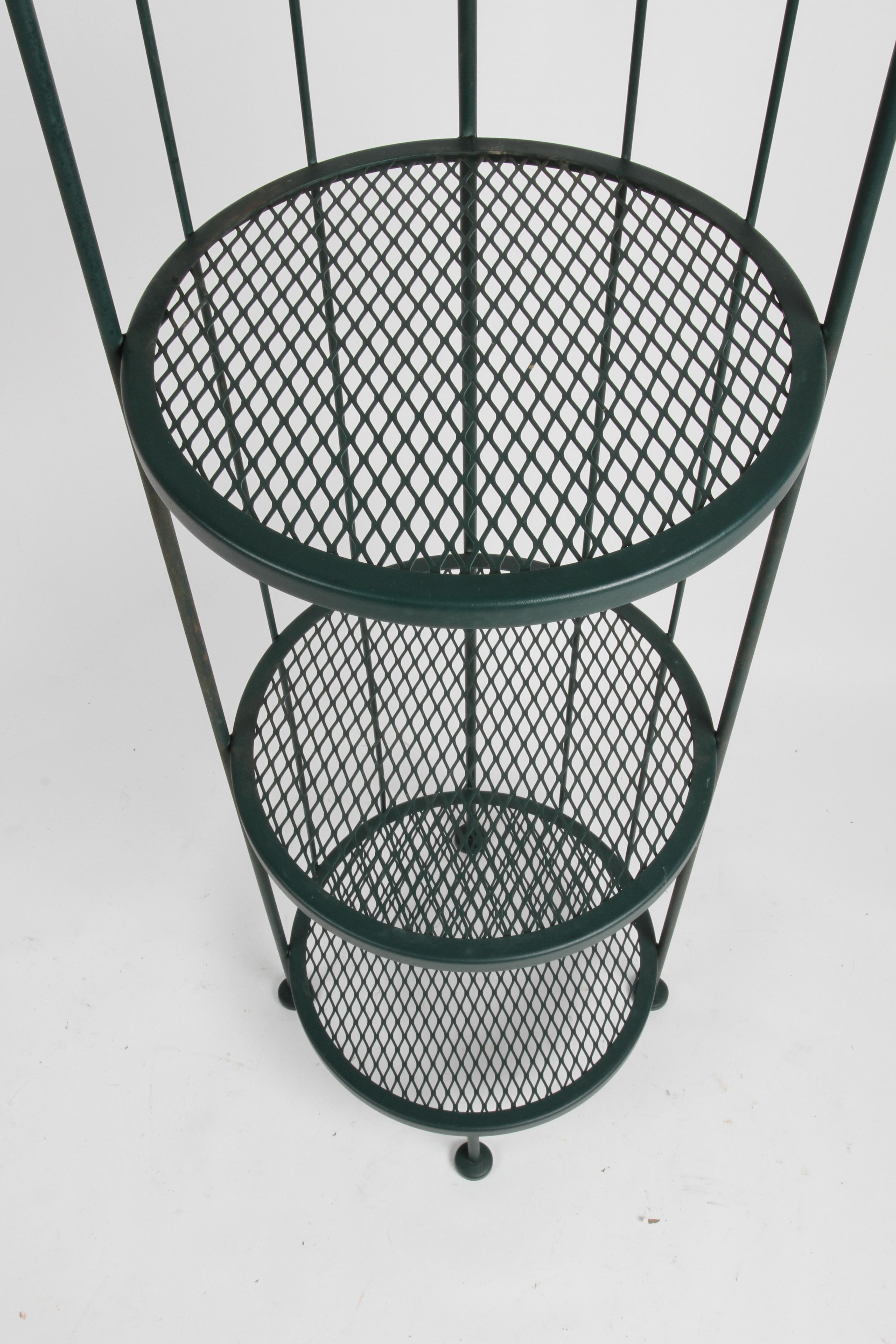 Mid-20th Century Vintage 1960s Woodard Tall Plant Stand with Four Circular Shelves & Green Paint  For Sale