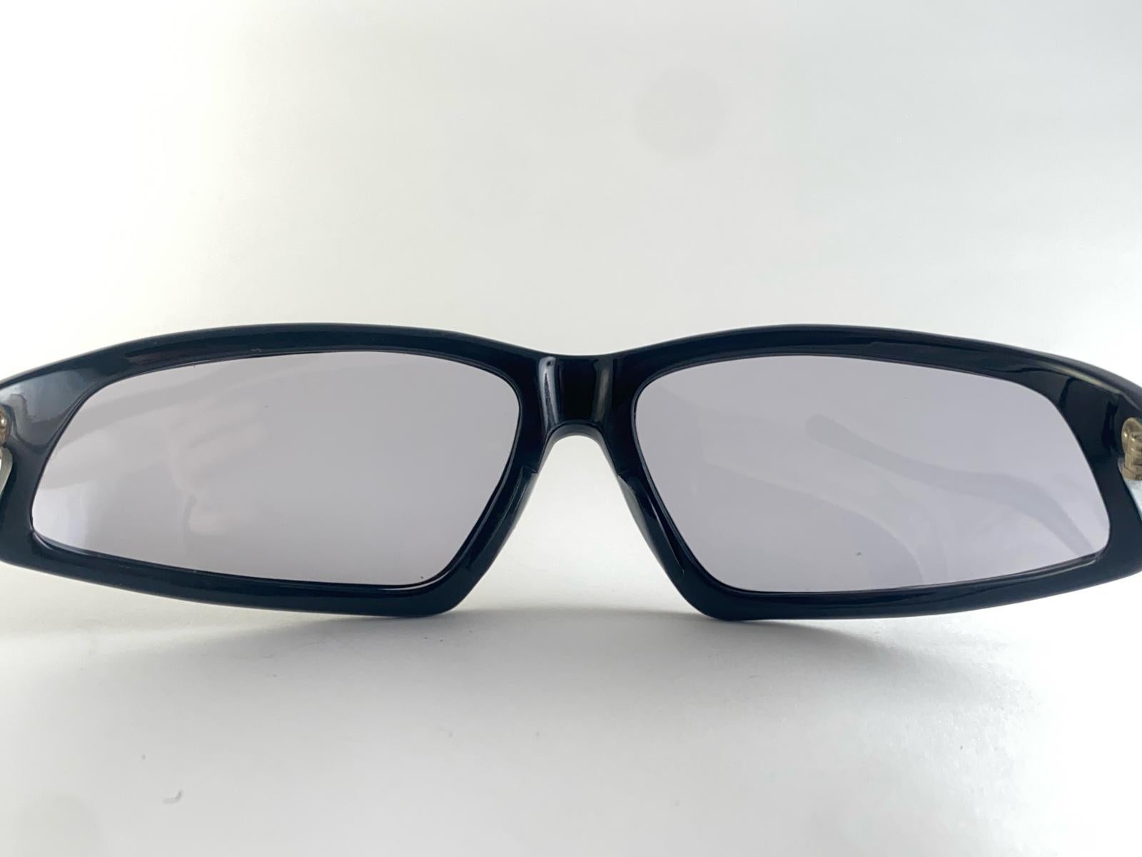 Vintage 1960's Wrap Around Sleek Black Sunglasses Made In Italy For Sale 1