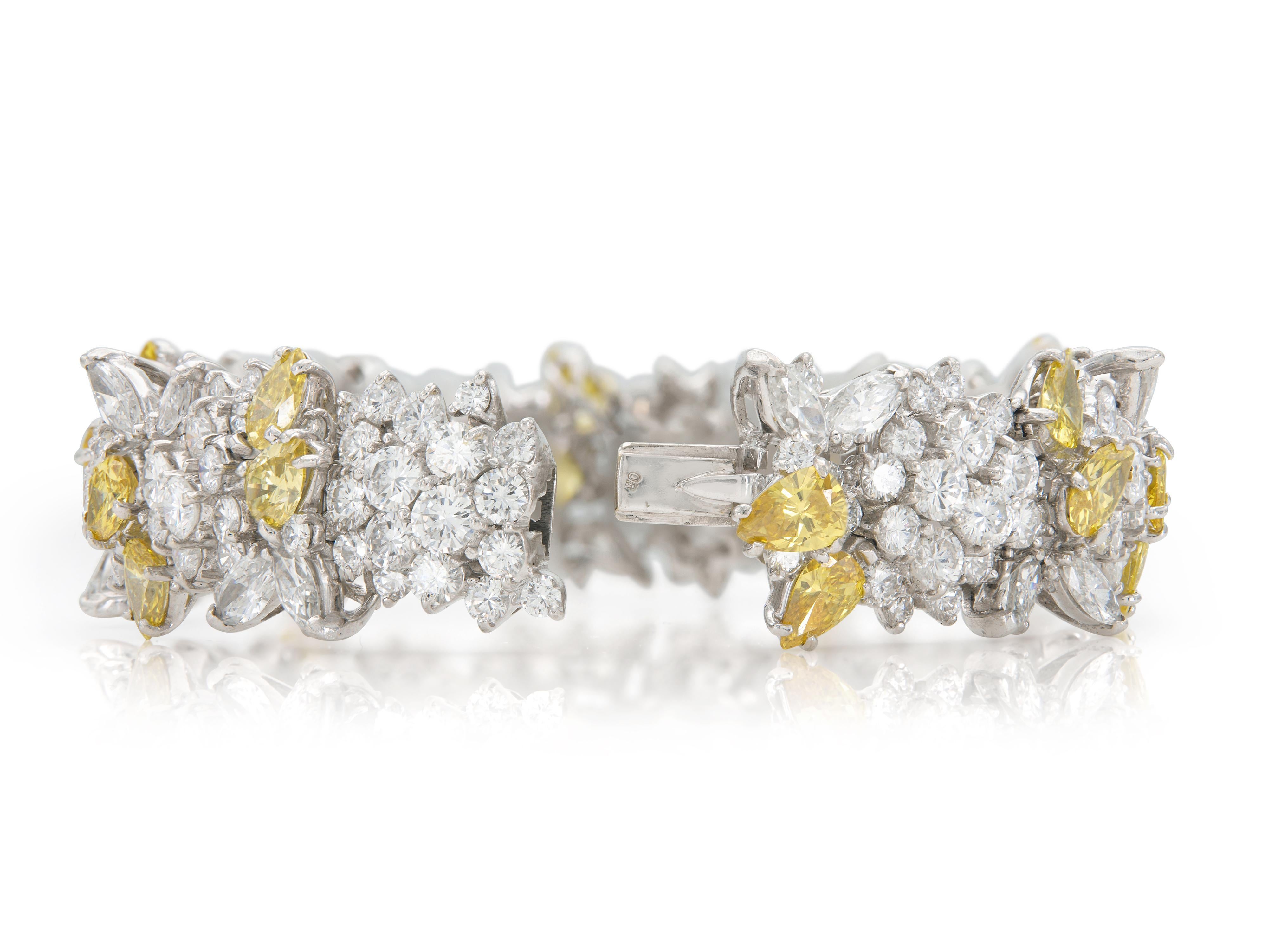 Taglio a goccia Bracciale vintage del 1960 con diamanti gialli e diamanti bianchi in vendita