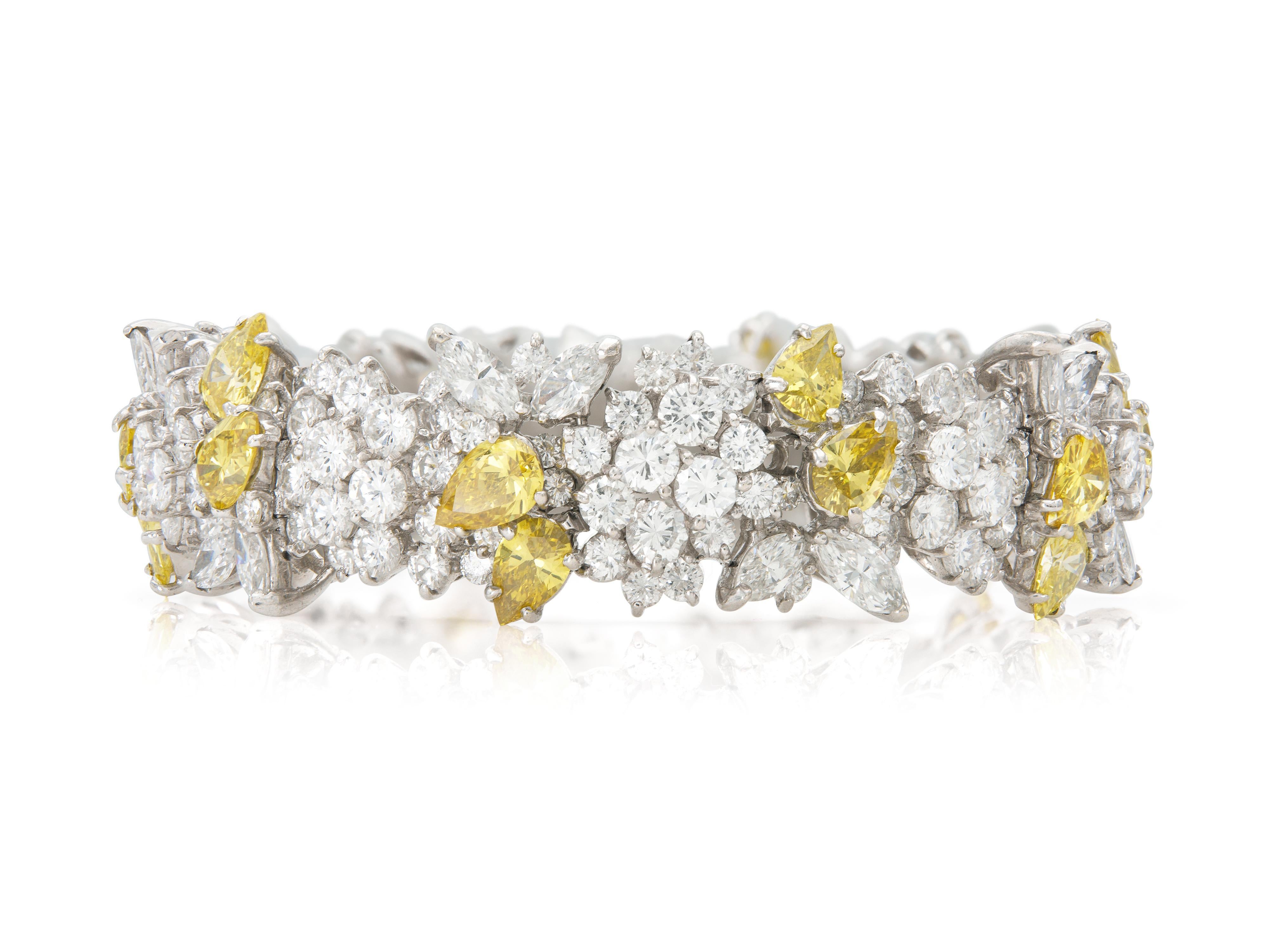 Bracciale vintage del 1960 con diamanti gialli e diamanti bianchi In condizioni buone in vendita a New York, NY