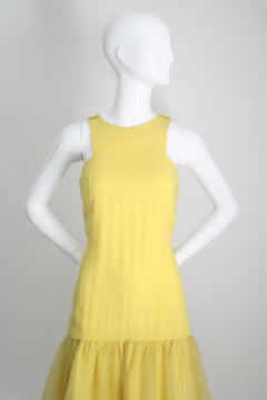 Vintage 1960s Yellow Drop Waist Dress Eloise Curtis Yellow Chiffon UK 8 US 4