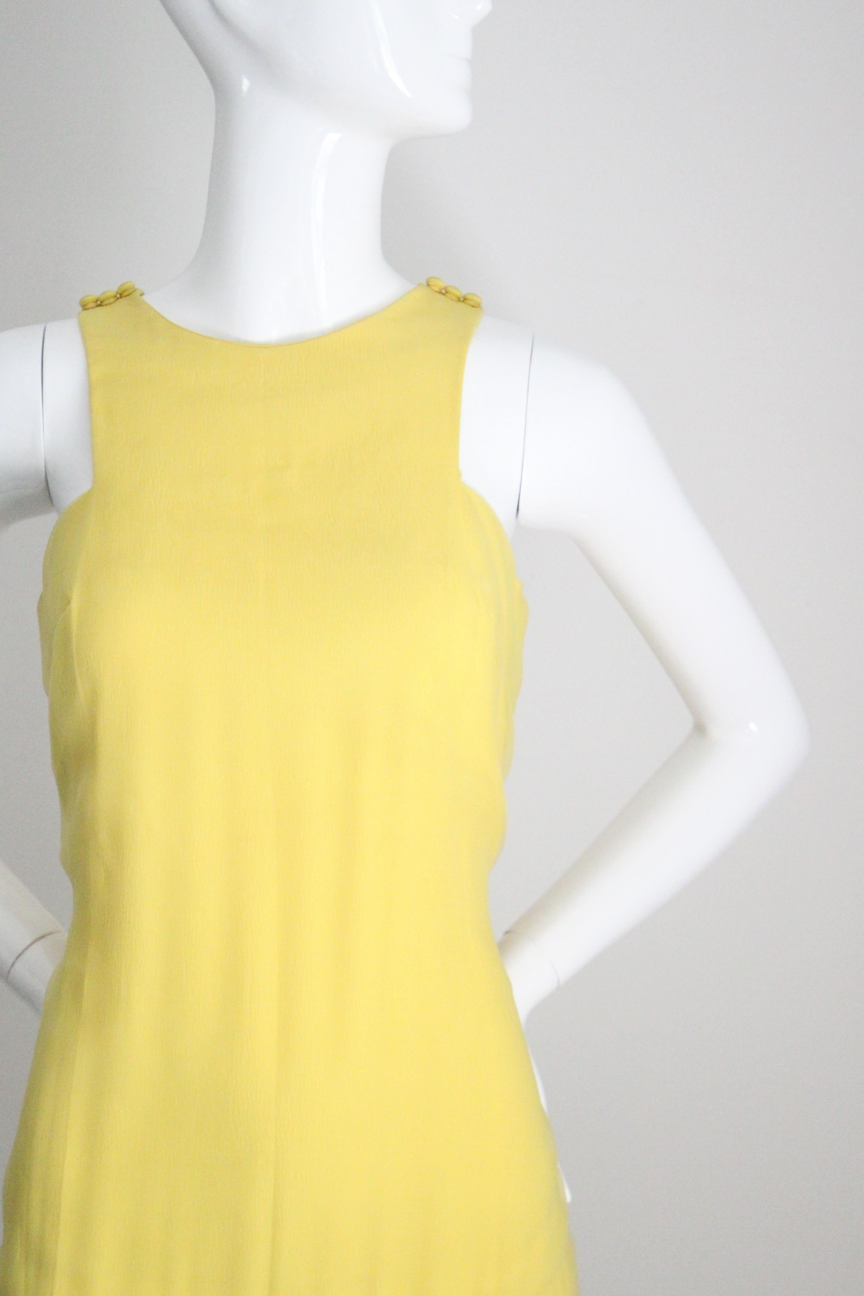 Jaune Vintage 1960s Yellow Drop Waist Dress Eloise Curtis Yellow Chiffon UK 8 US 4 en vente