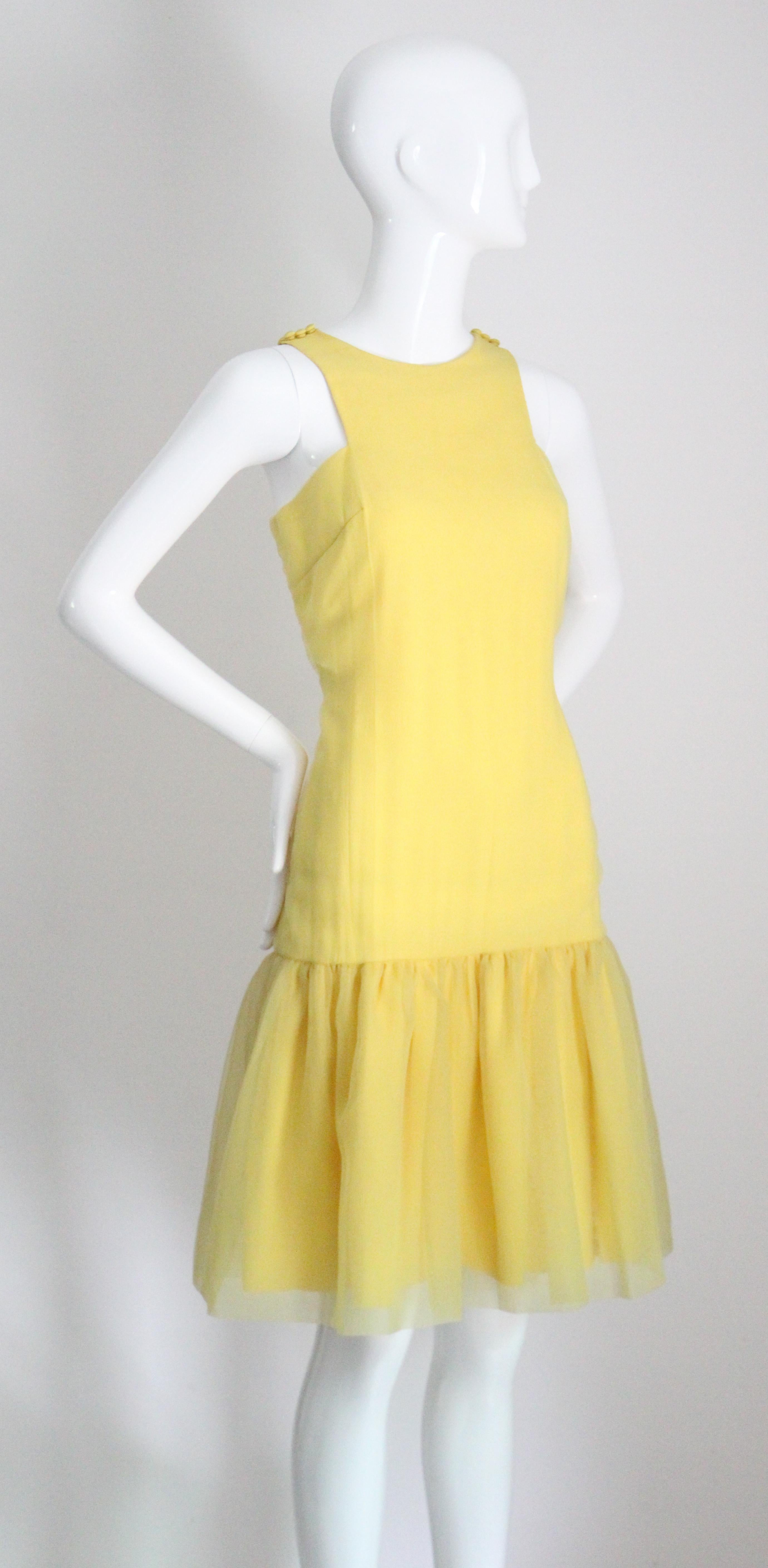 Vintage 1960s Yellow Drop Waist Dress Eloise Curtis Yellow Chiffon UK 8 US 4 Bon état - En vente à Cheltenham, GB
