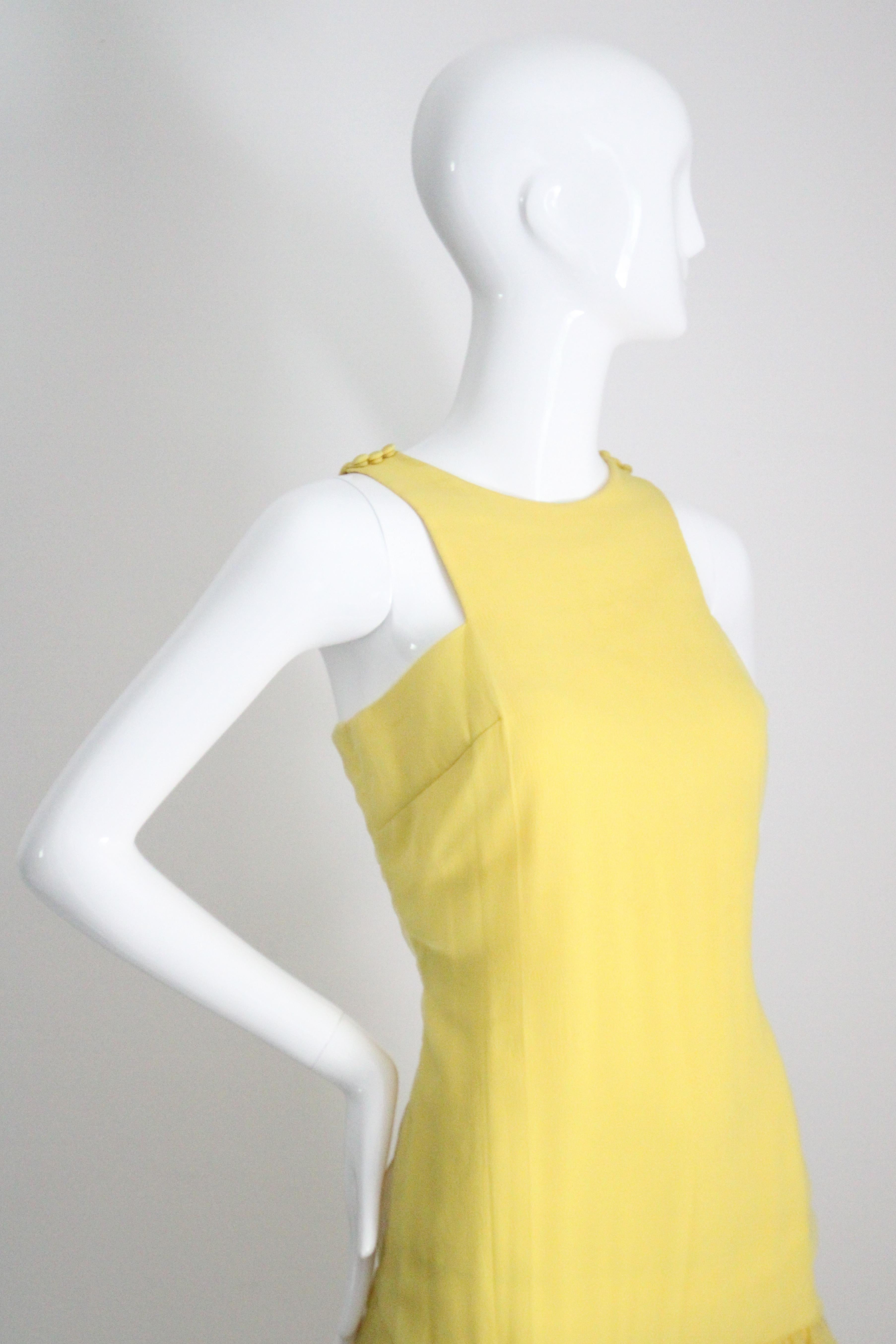Vintage 1960s Yellow Drop Waist Dress Eloise Curtis Yellow Chiffon UK 8 US 4 Unisexe en vente