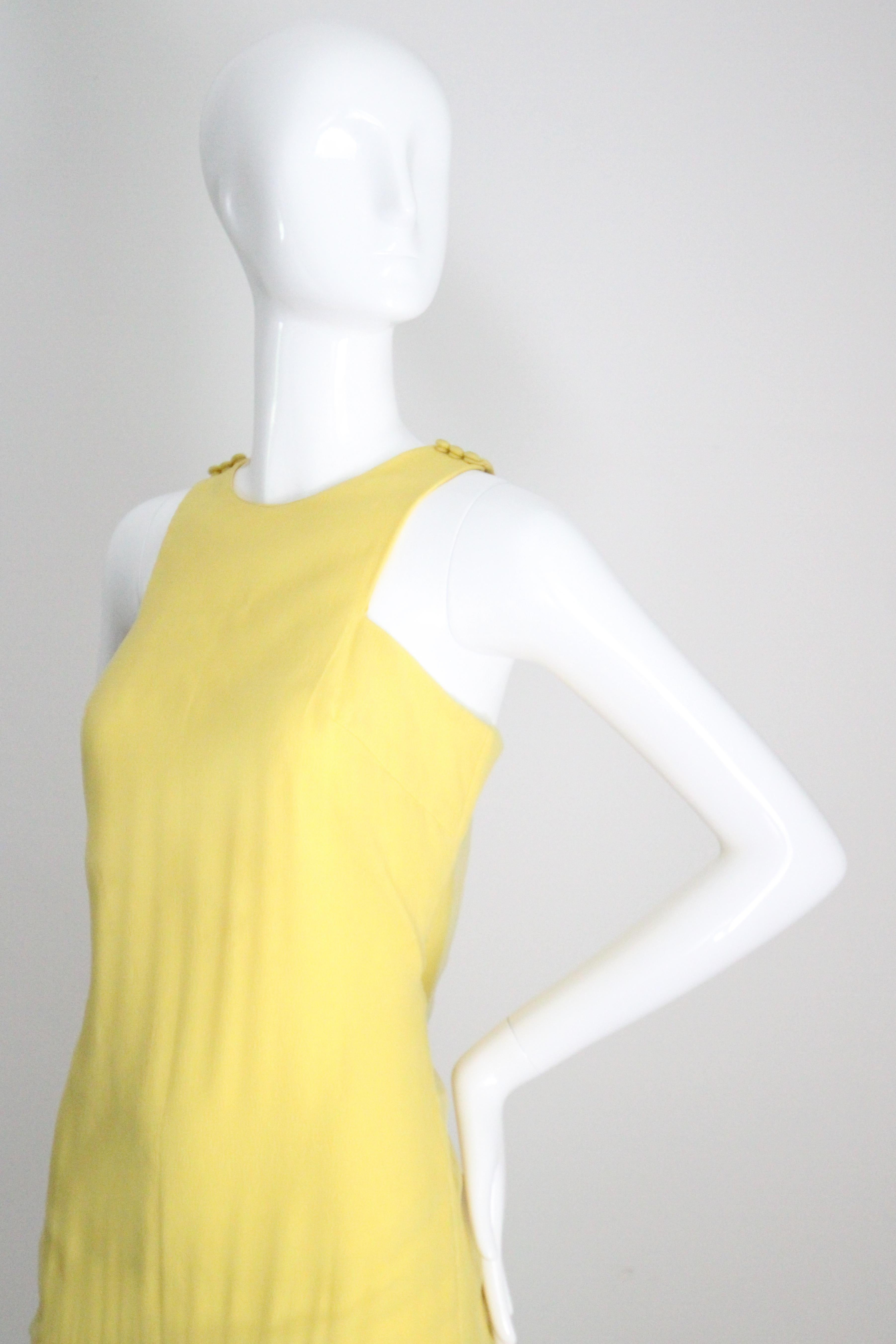 Vintage 1960s Yellow Drop Waist Dress Eloise Curtis Yellow Chiffon UK 8 US 4 en vente 2