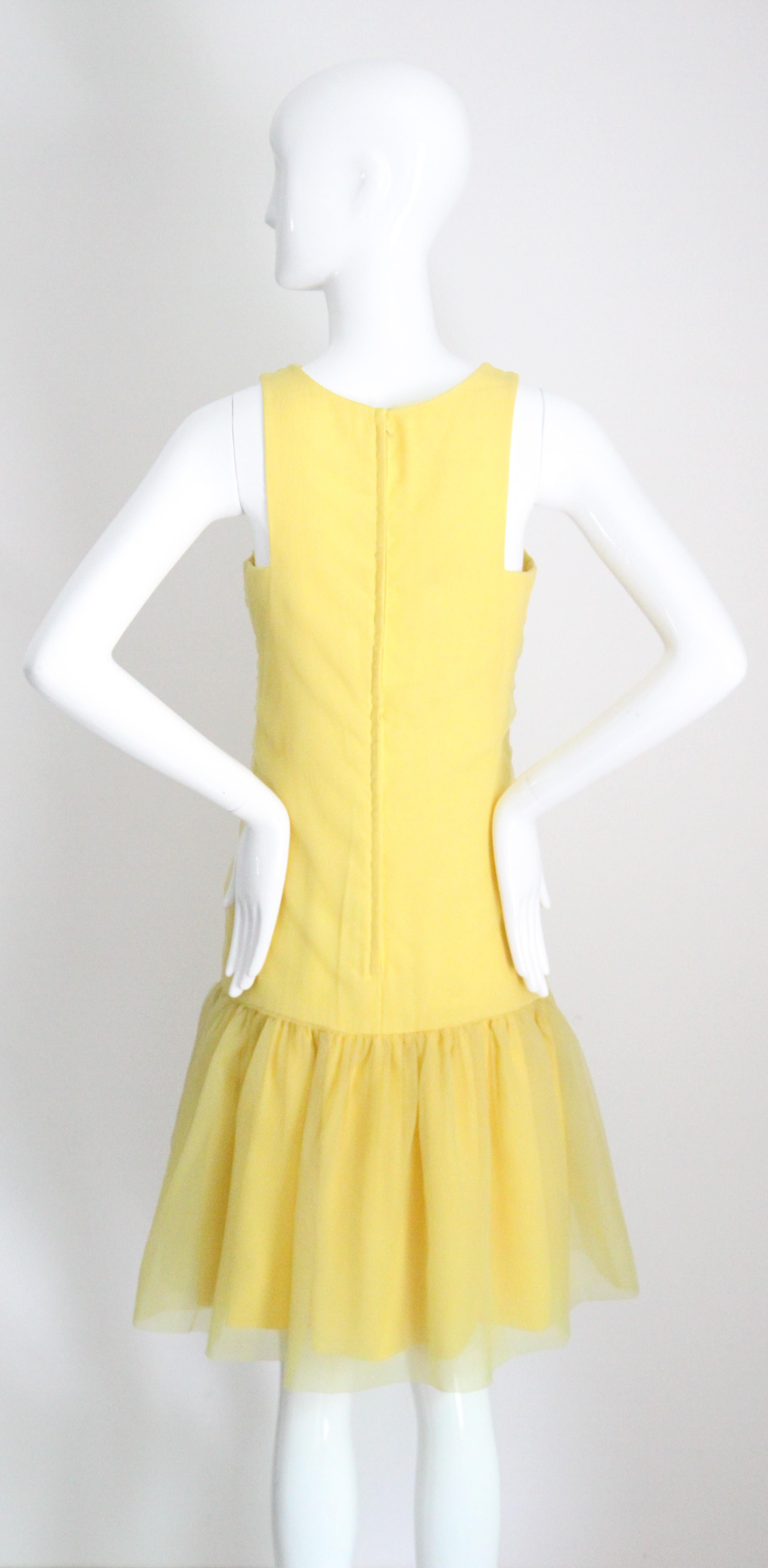 Vintage 1960s Yellow Drop Waist Dress Eloise Curtis Yellow Chiffon UK 8 US 4 en vente 4