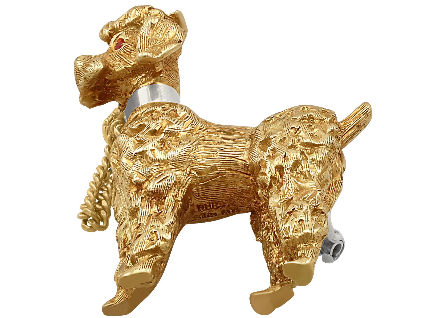 A fine vintage 18 karat yellow gold brooch in the form of a poodle; part of our vintage jewelry and estate jewelry collections.

This fine 18k yellow gold brooch has been realistically modelled in the form of a poodle.

The poodle is further